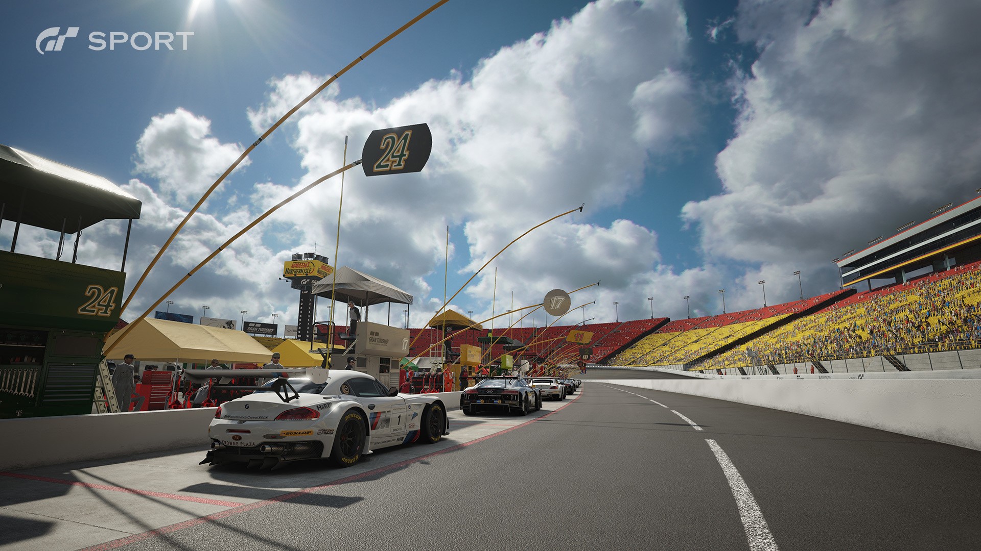Gran Turismo Sport racing cars in pit lane HD Wallpaper