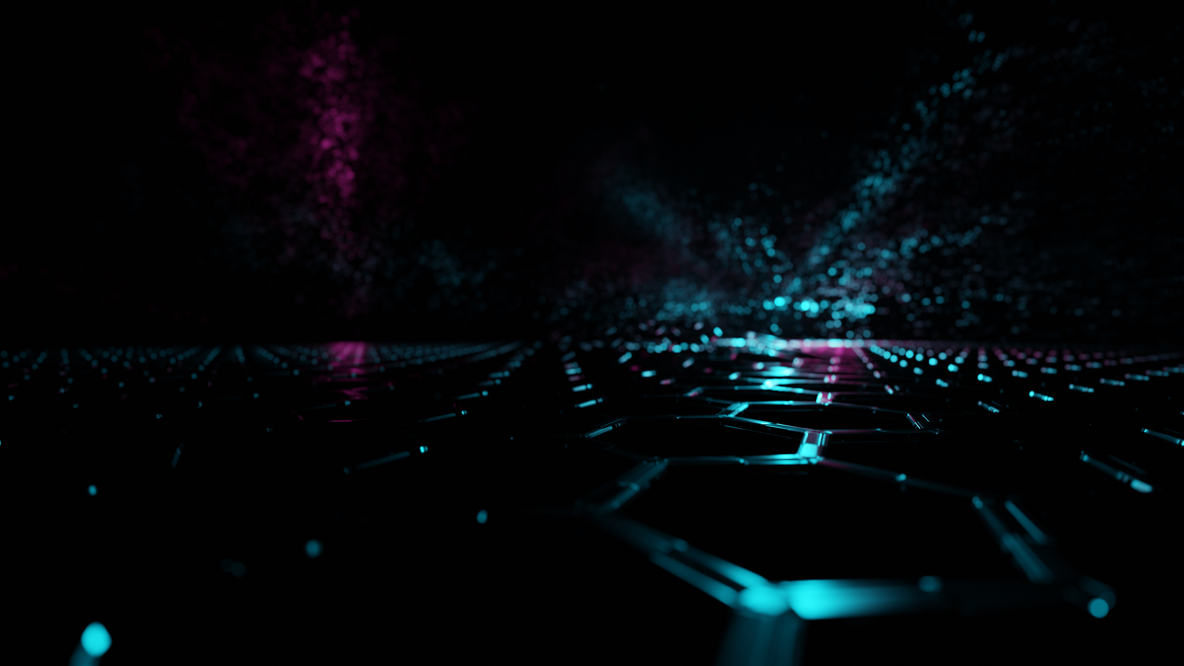Dark Hexagonal Grid with Floating Particles HD Wallpaper