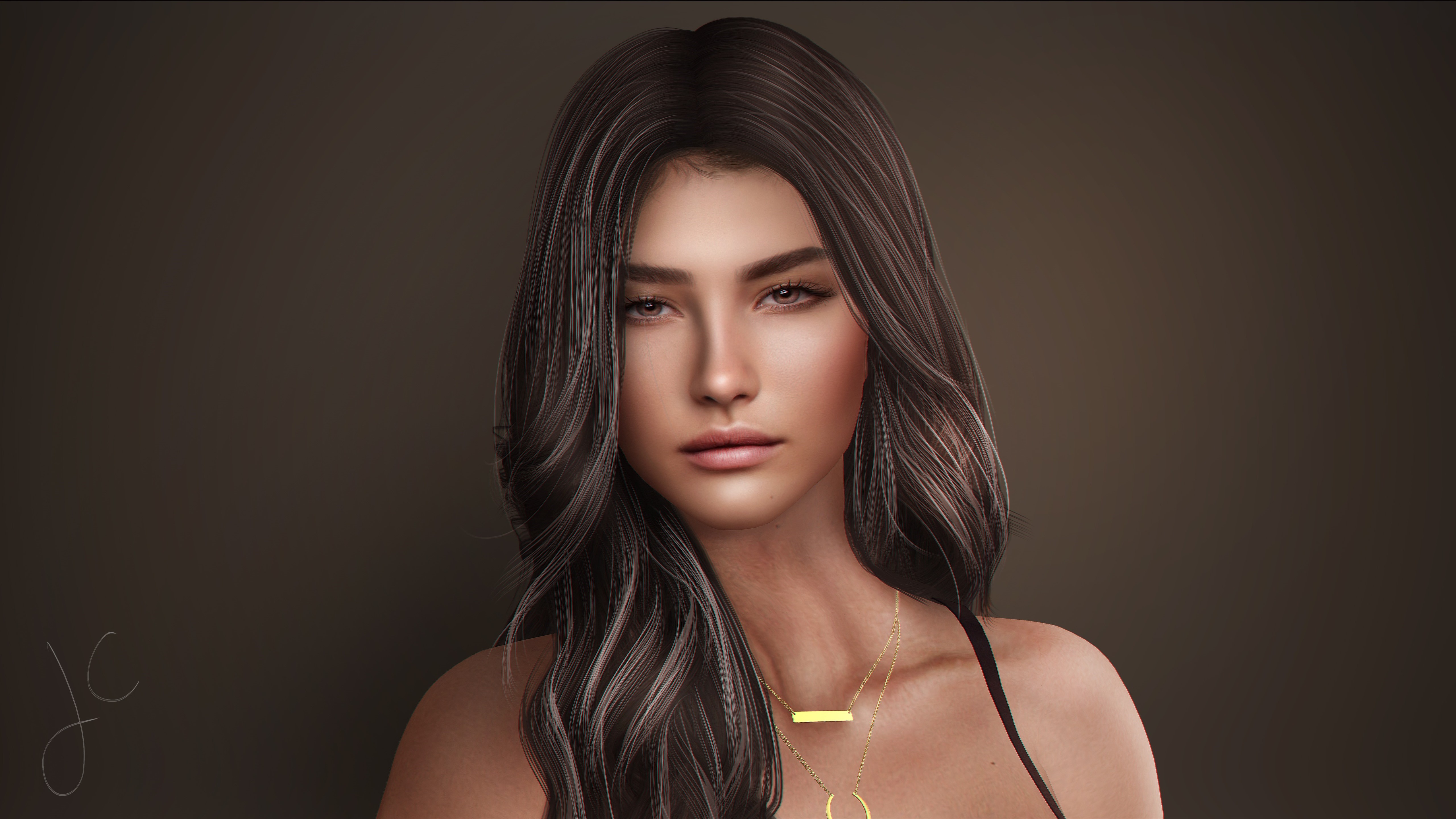 Digital artwork of a brunette woman HD Wallpaper