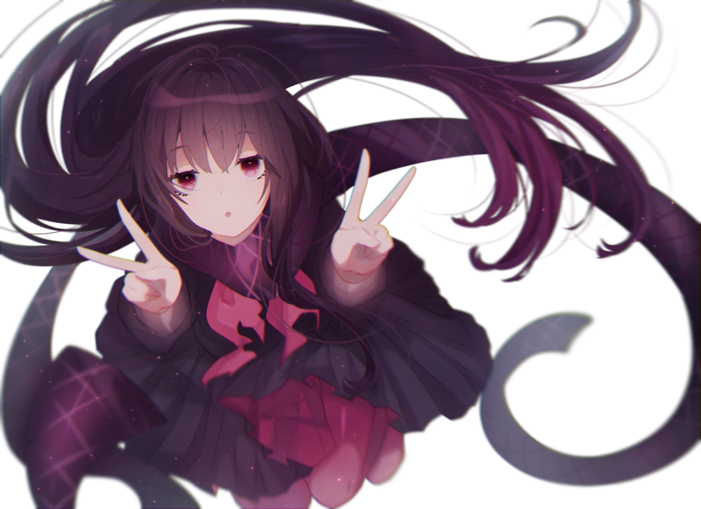 Anime girl with long purple hair and purple eyes HD Wallpaper