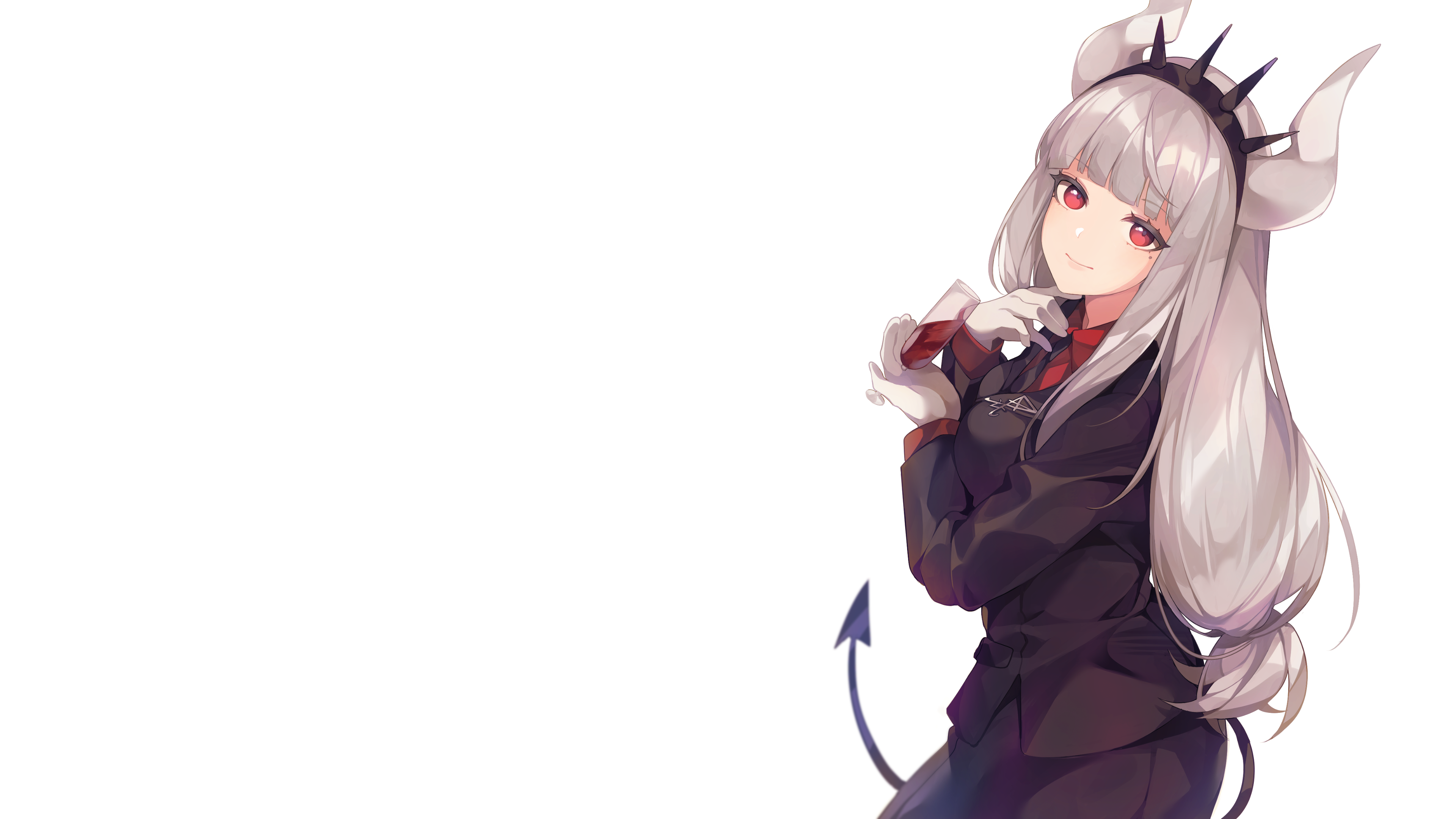 Lucifer from Helltaker with red eyes and silver hair HD Wallpaper