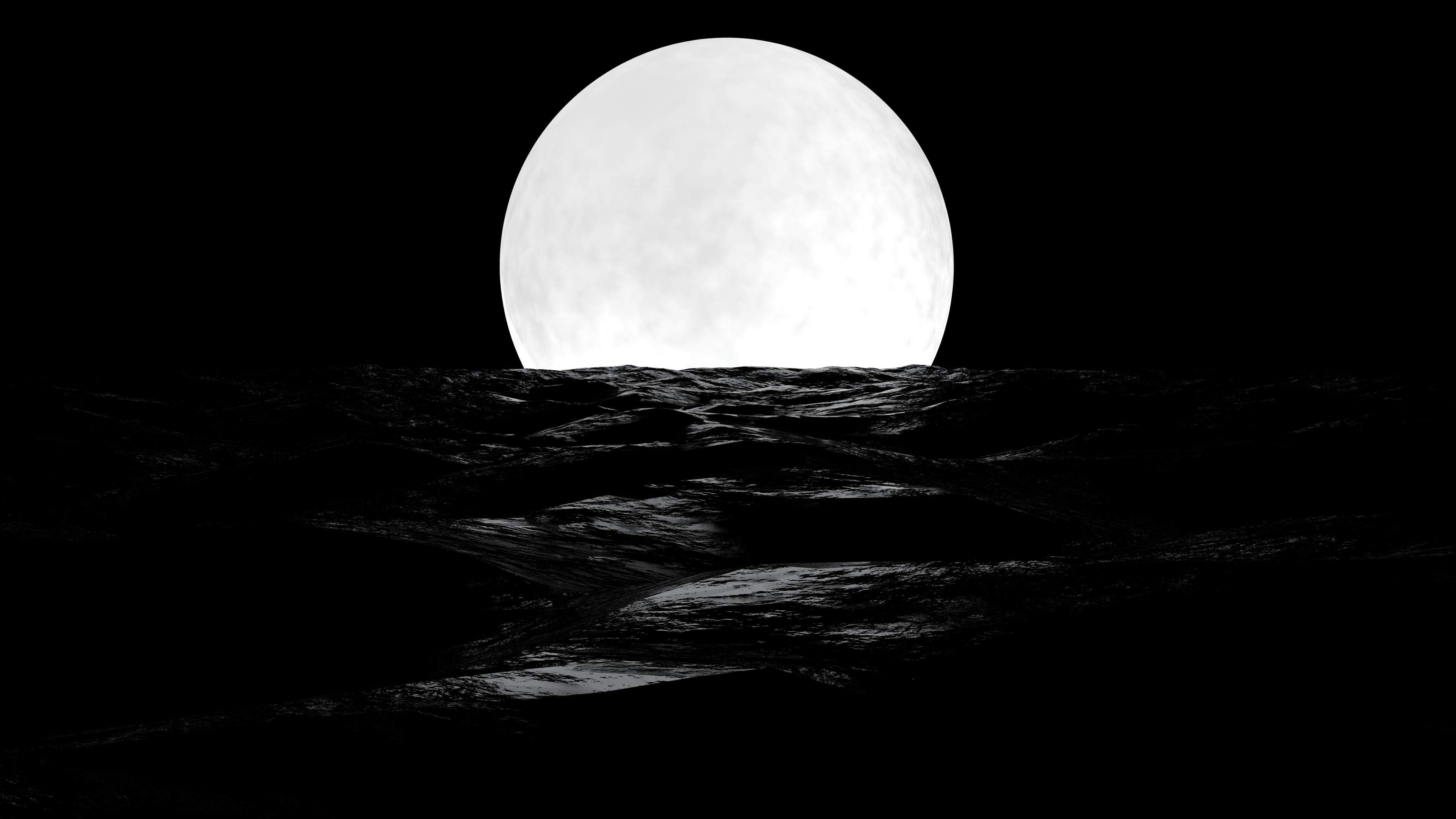 4K Glowing Moon over Dark Water HD Wallpaper