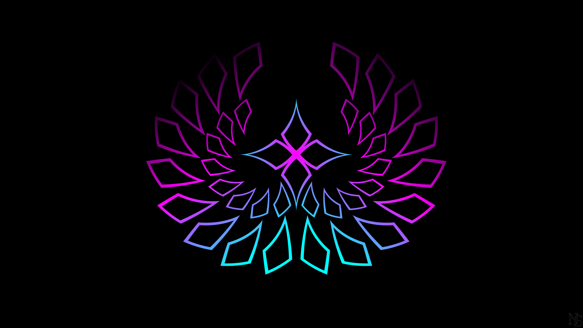 Abstract geometric phoenix wings with gradient colors on black background HD Wallpaper