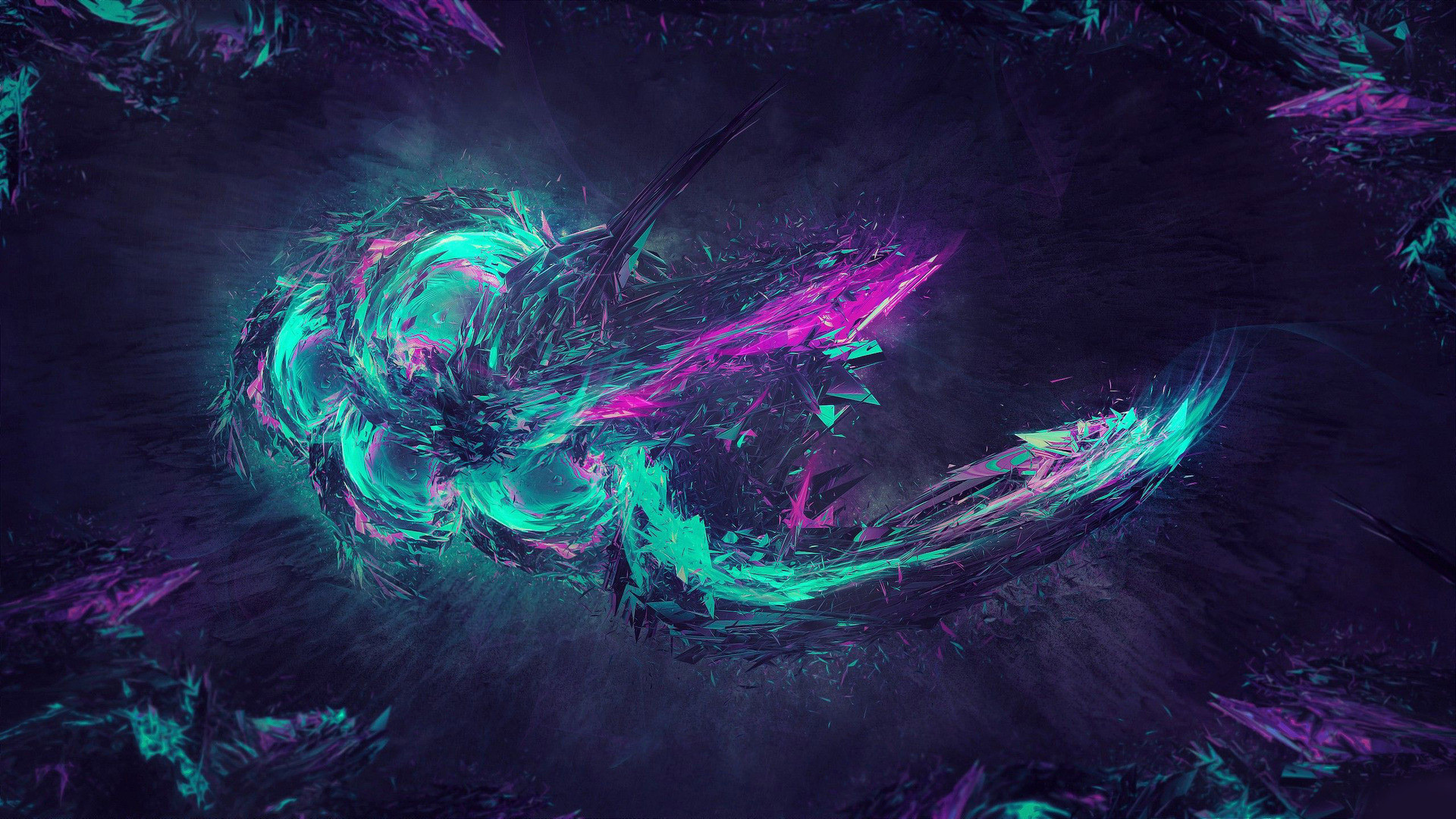 Abstract neon shards with cyan and magenta glow HD Wallpaper