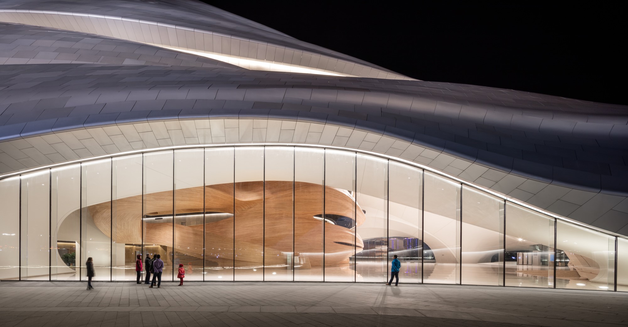 Futuristic architecture building at night HD Wallpaper