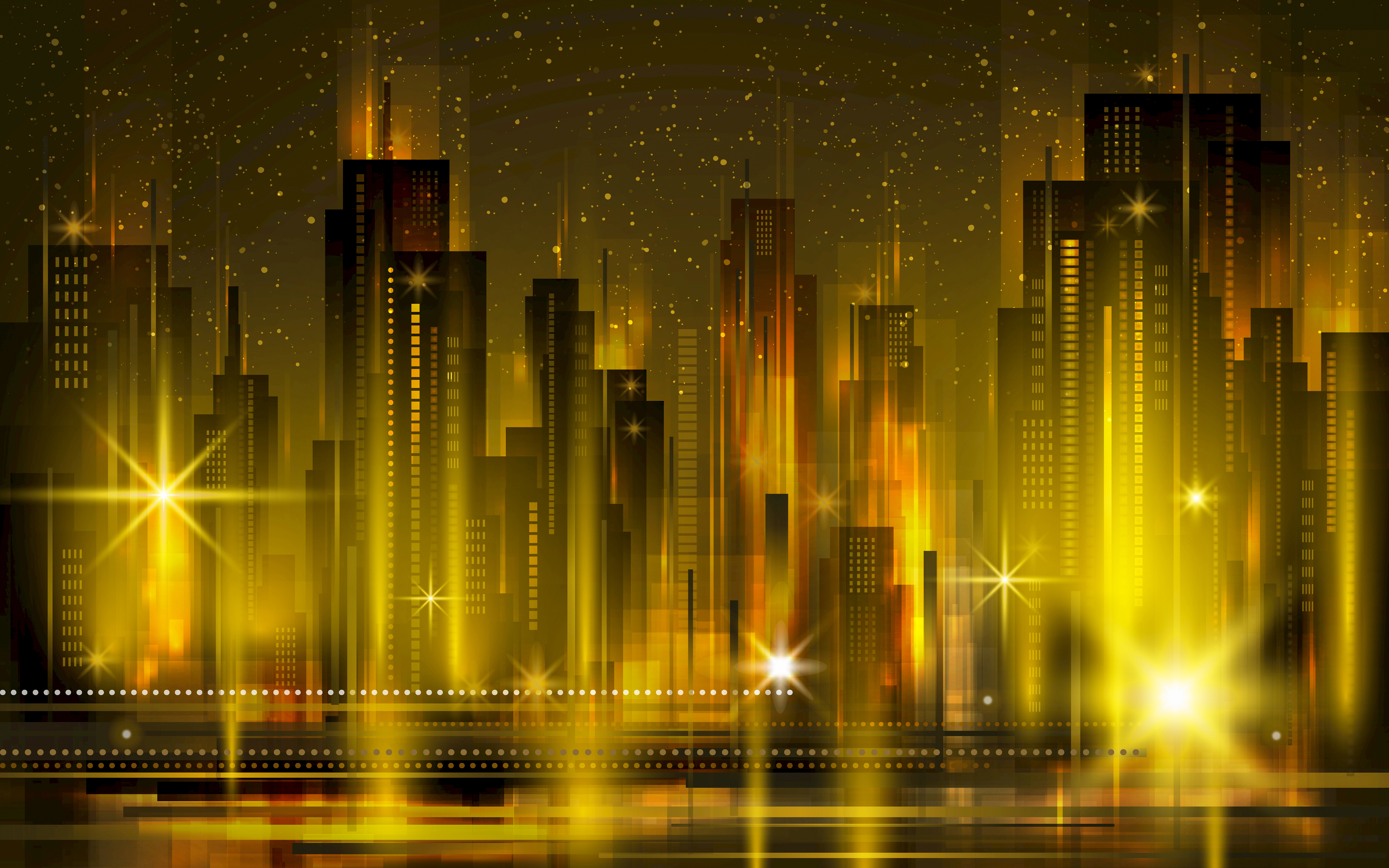 Artistic Cityscape with Golden Lights and Stars 4K HD Wallpaper