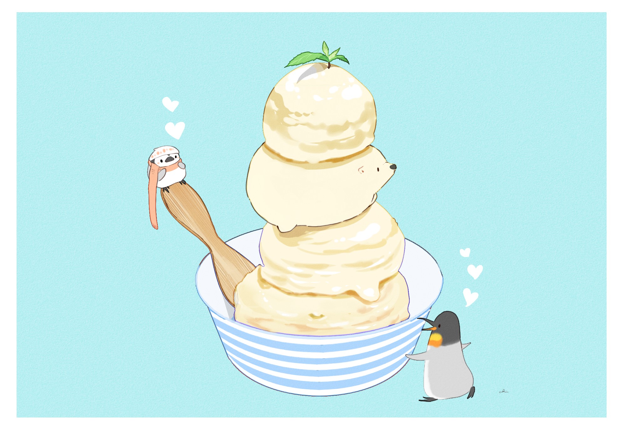 Cute animals with ice cream sundae HD Wallpaper