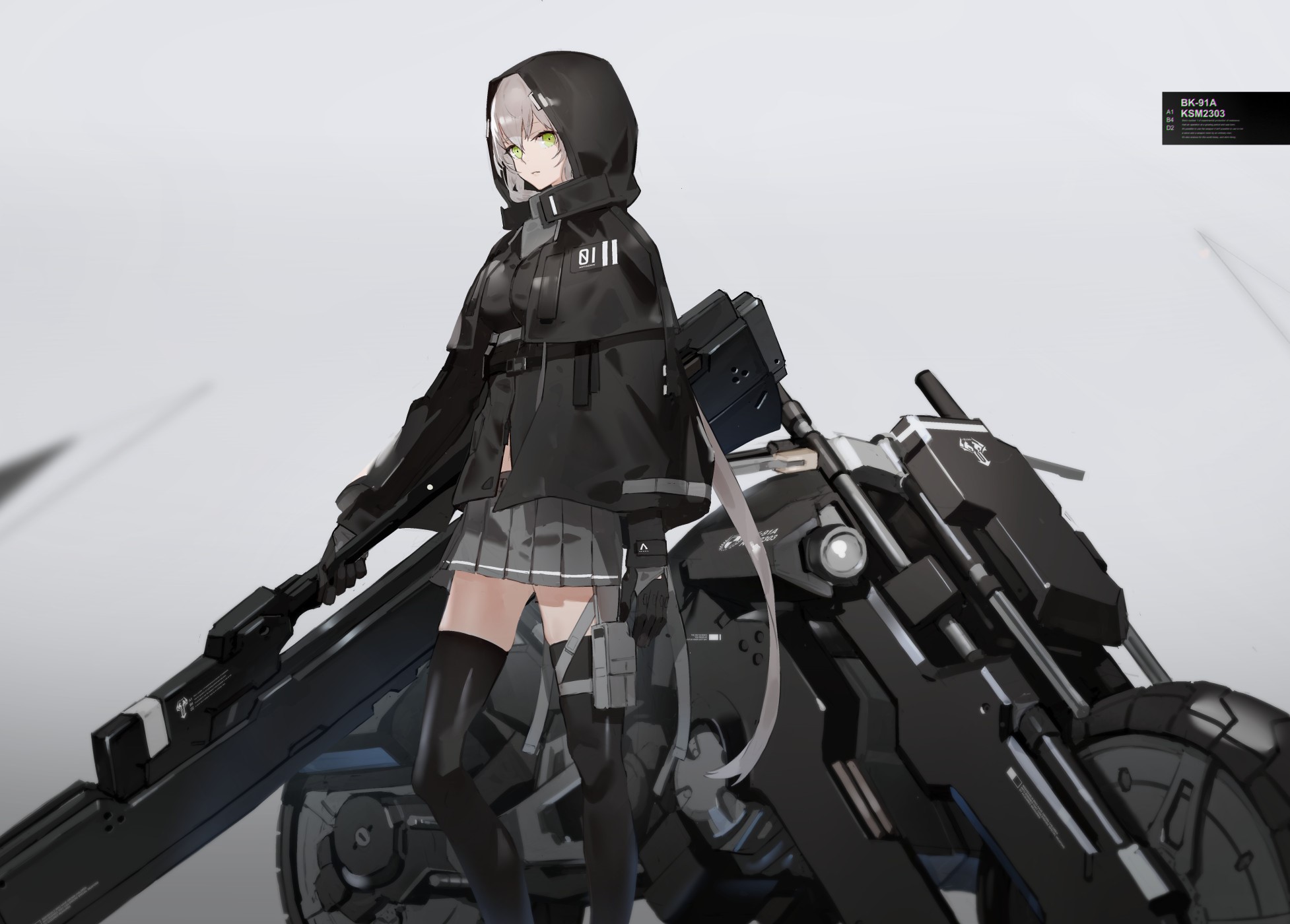 Anime girl with weapon and motorcycle HD Wallpaper