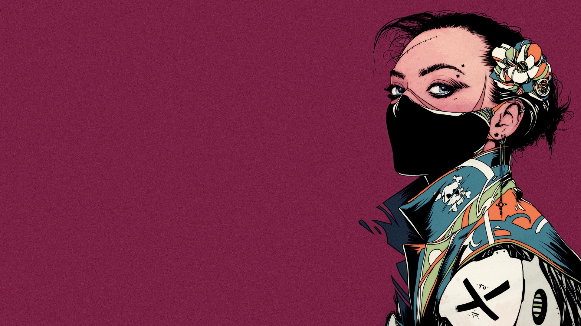Woman with mask and floral hair accessory by Conrado Salinas HD Wallpaper