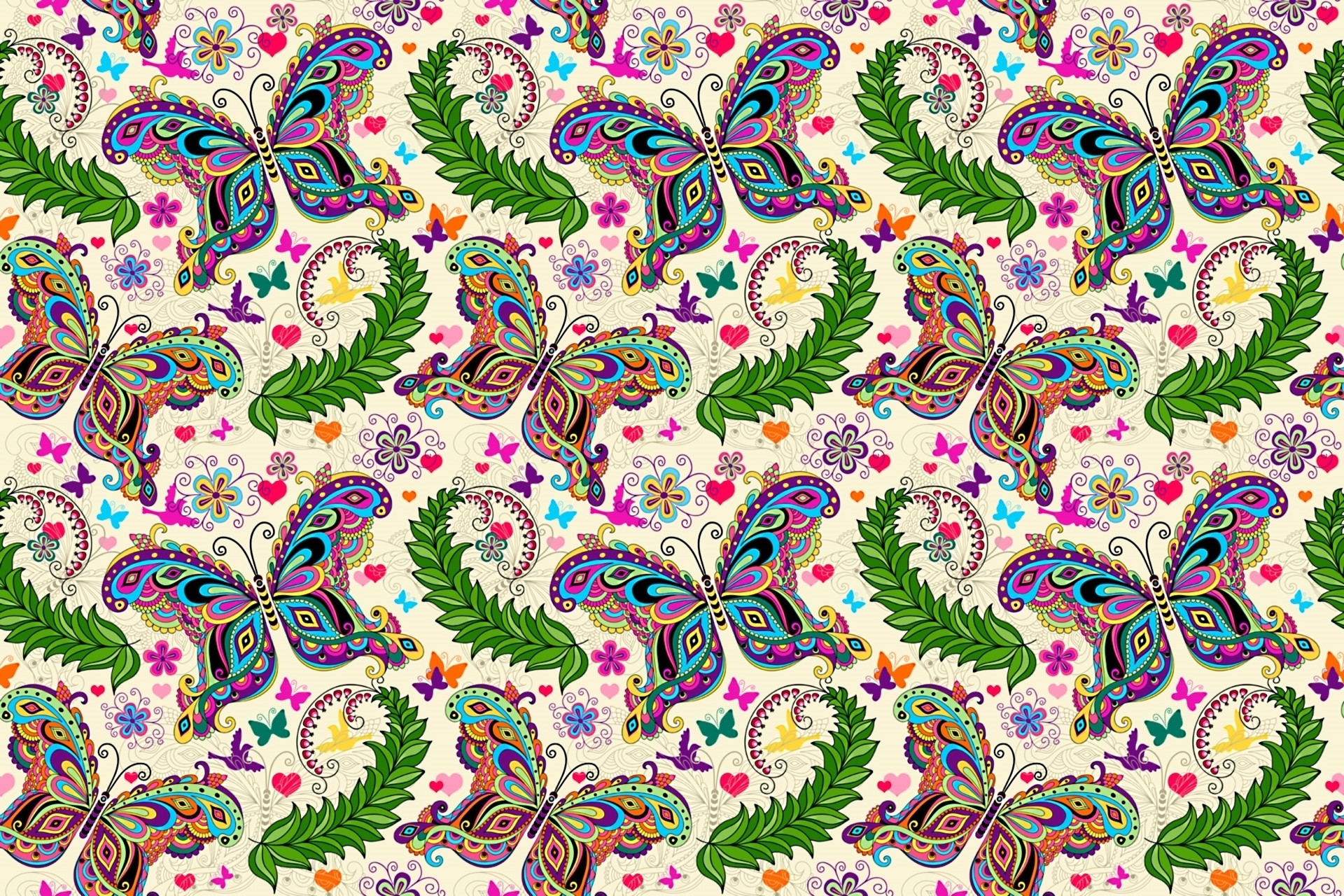 Colorful butterfly pattern with floral elements HD Wallpaper