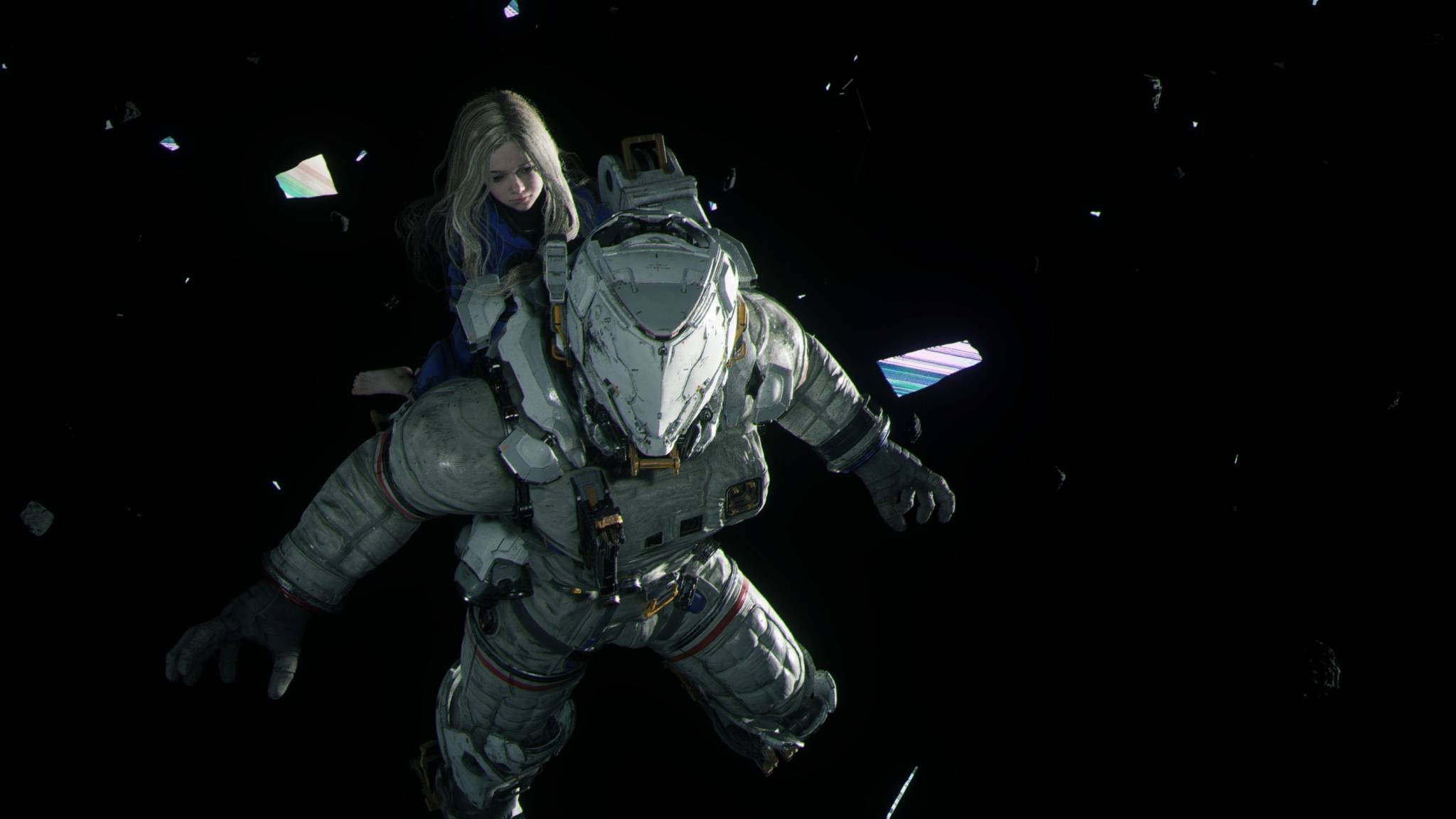 Girl riding on astronaut in space HD Wallpaper