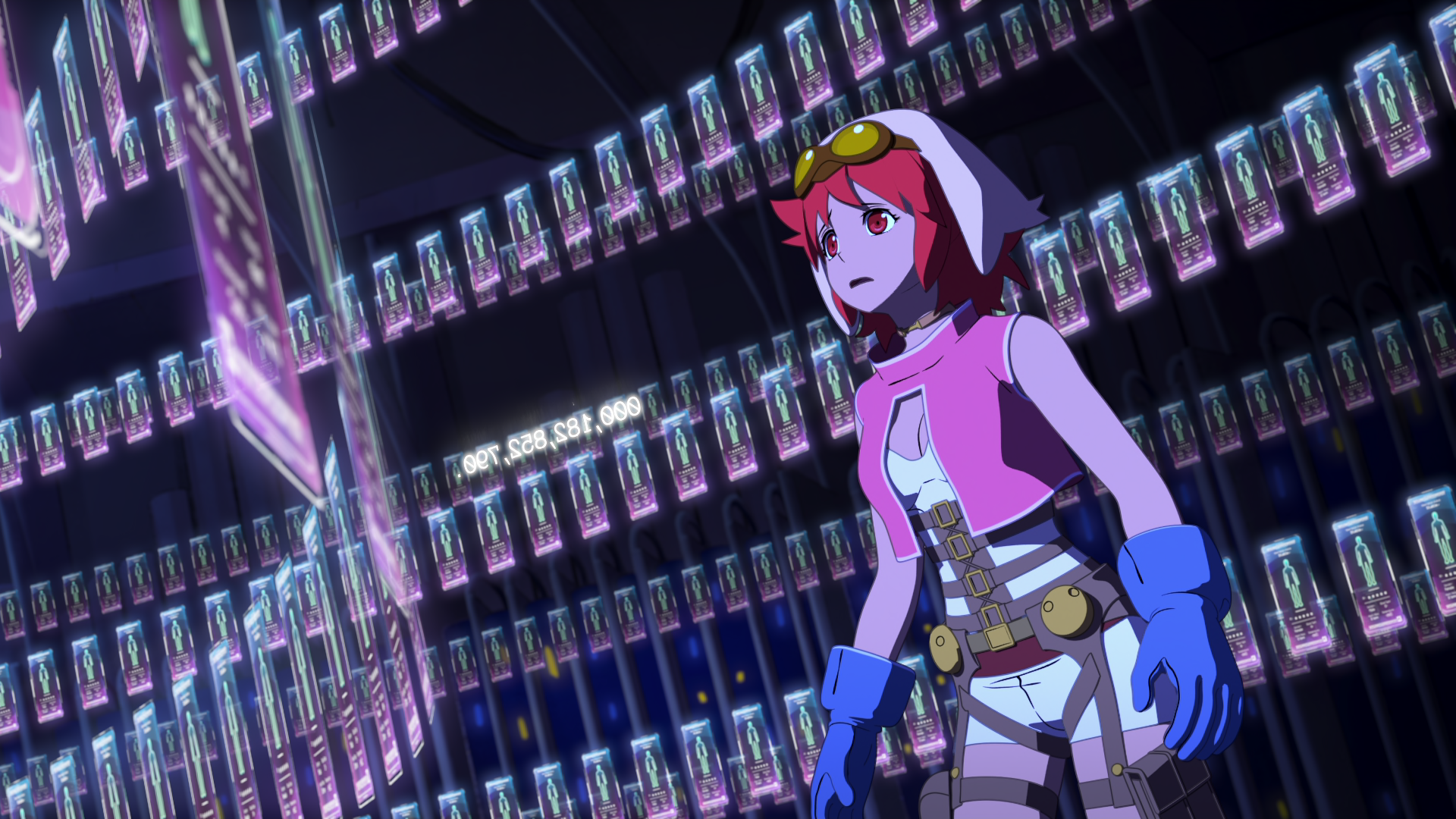 Sara from Eden in a room with data cards HD Wallpaper
