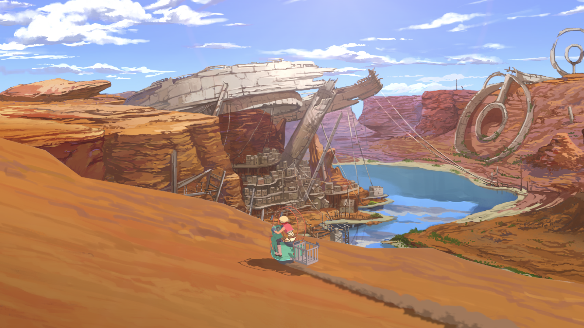 Sara from Eden rides a vehicle in a desert landscape HD Wallpaper