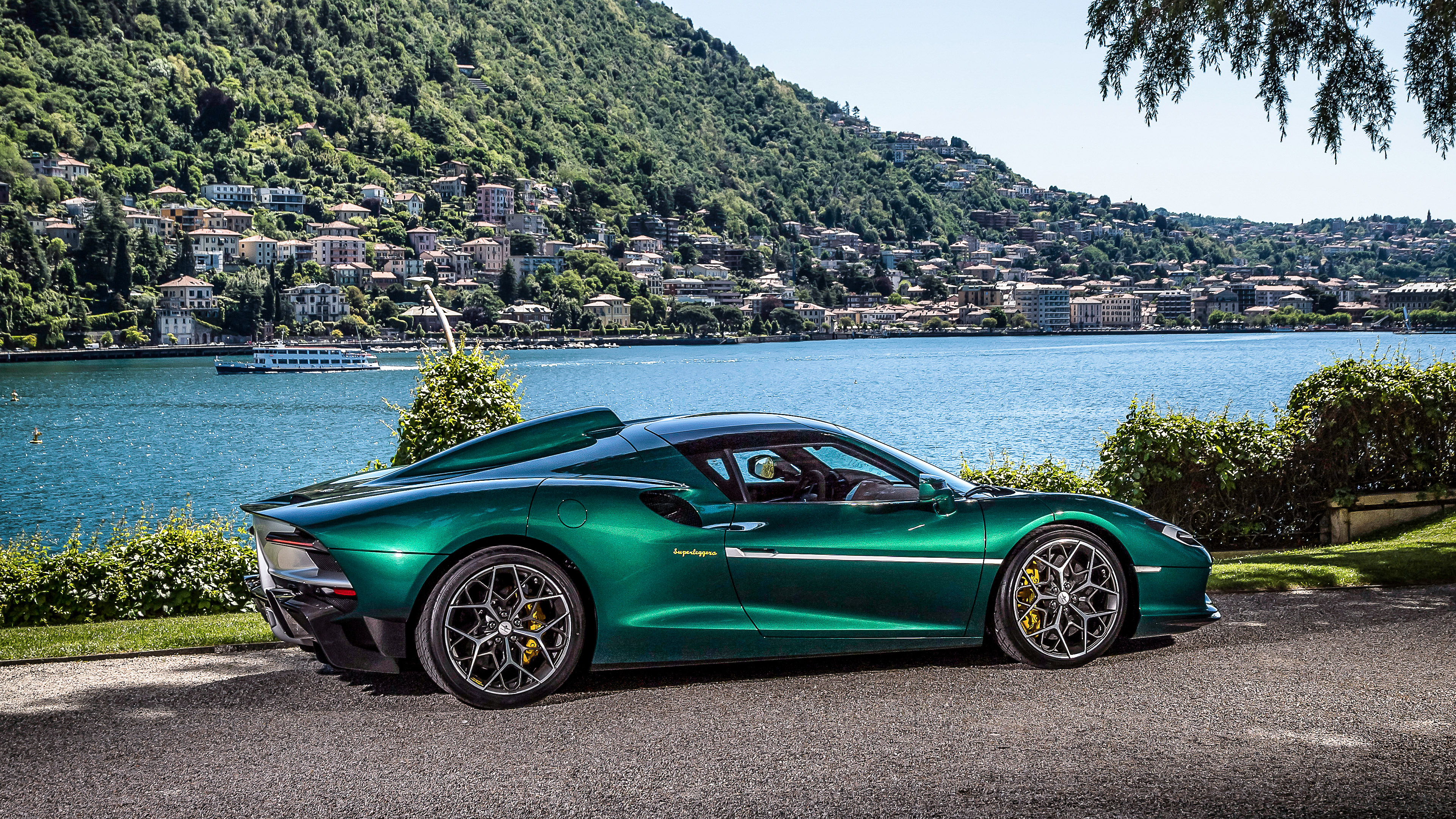Touring Arese RH95 4K green supercar by a lake HD Wallpaper