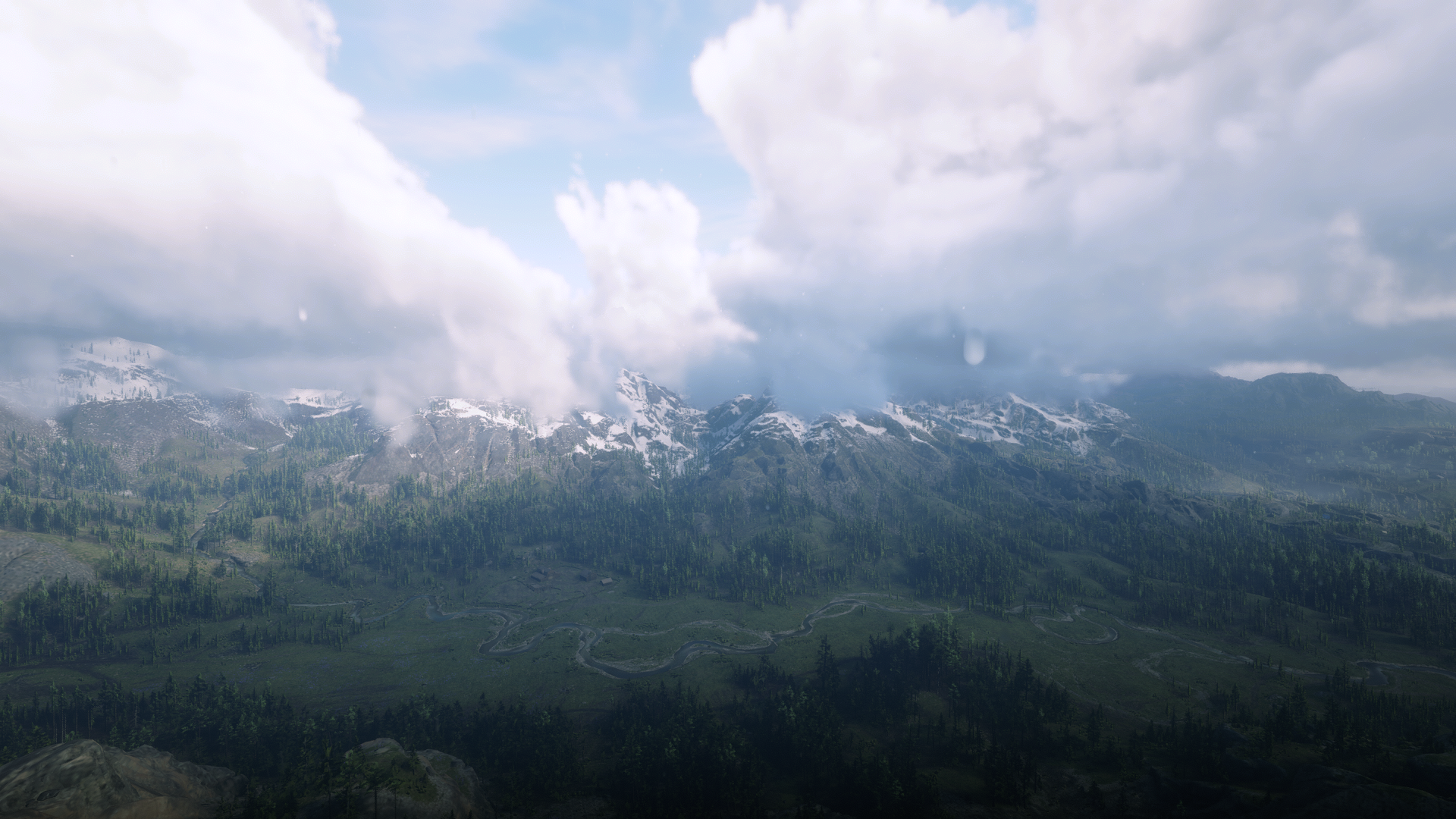 Red Dead Redemption 2 landscape with mountains and clouds HD Wallpaper