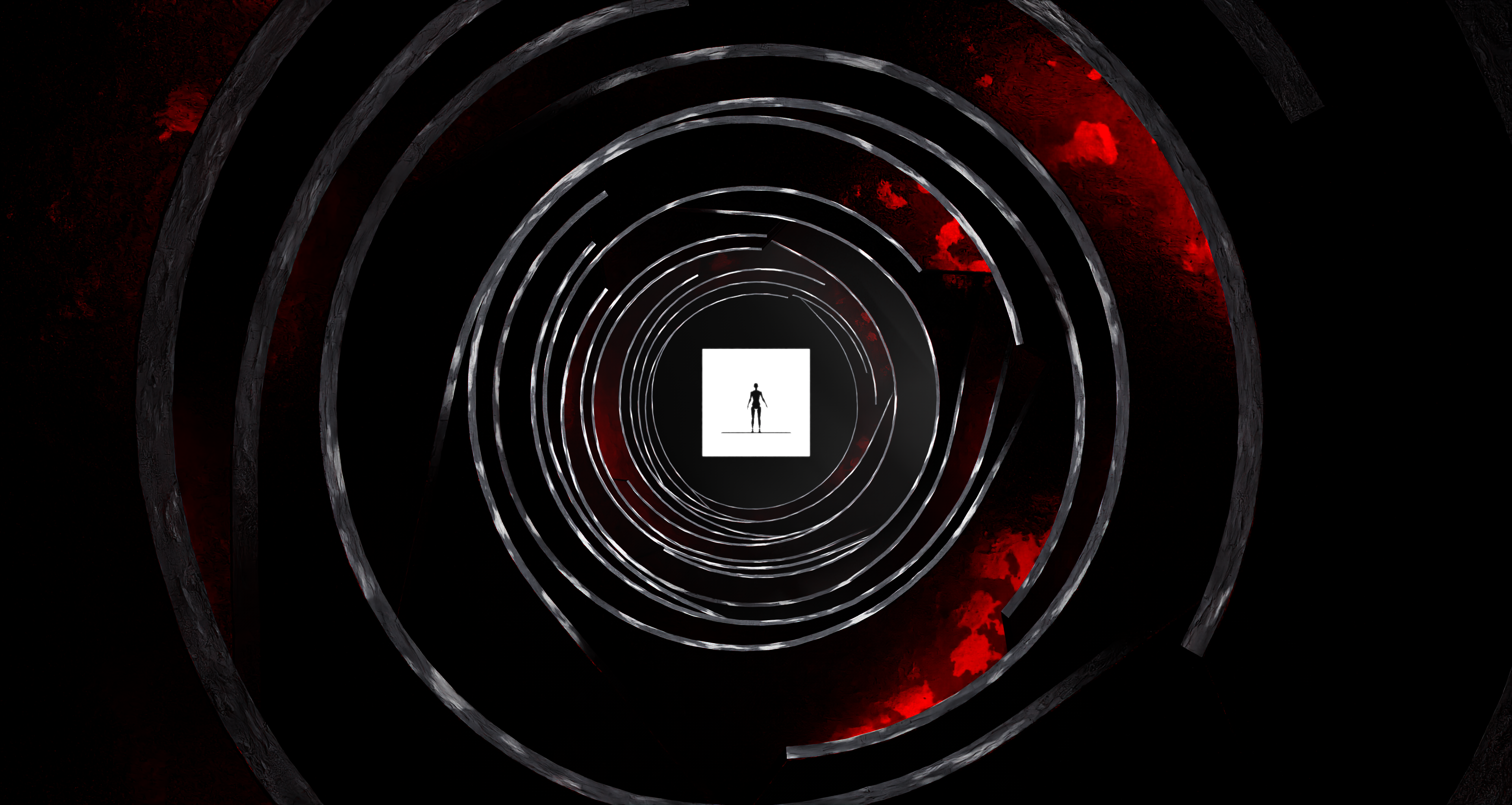 3D Abstract Tunnel with Red Splatters HD Wallpaper