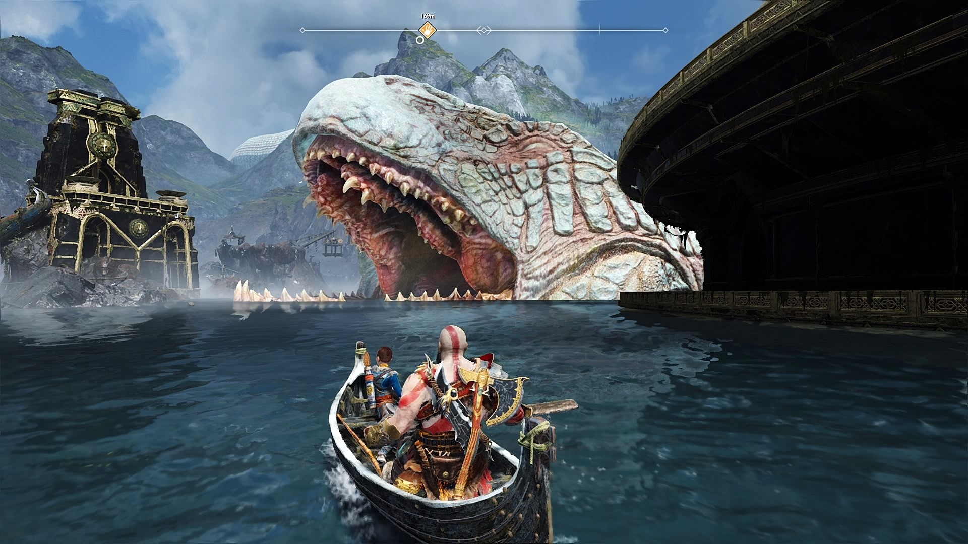 Kratos and Atreus in a boat from God of War HD Wallpaper