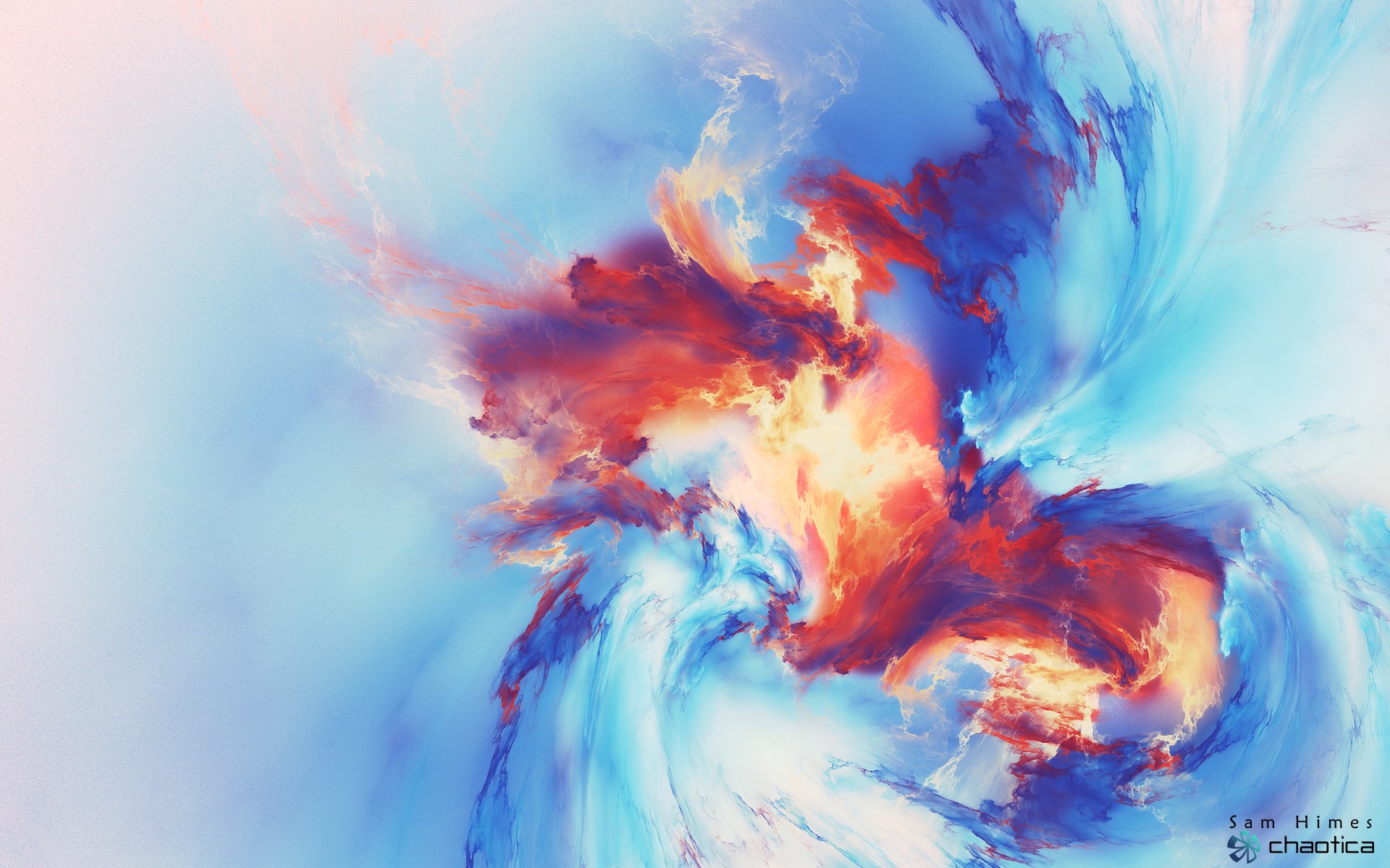Abstract digital art with red, blue, and yellow colors HD Wallpaper