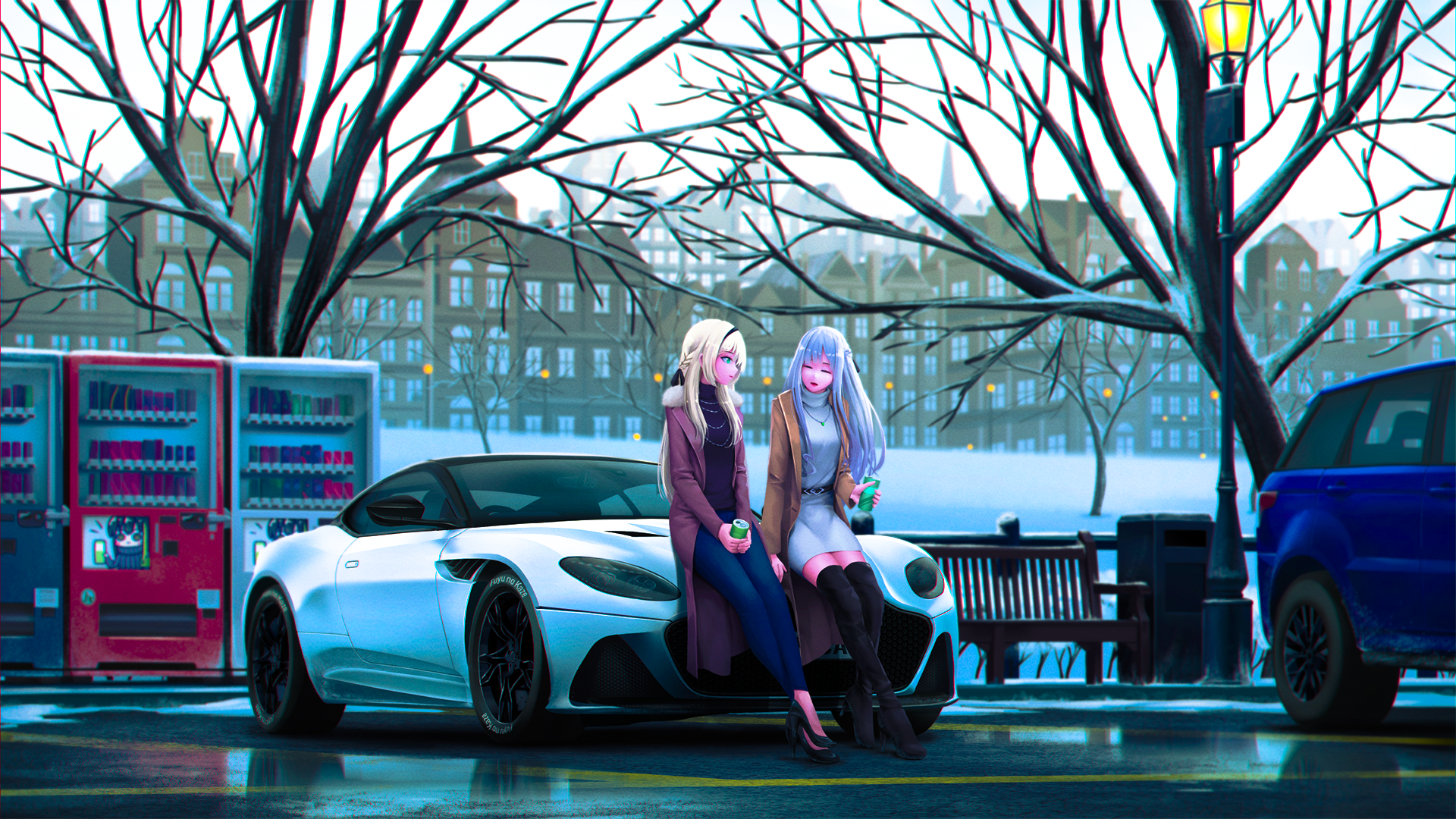 AK-12 and AN-94 from Girls' Frontline in winter city HD Wallpaper