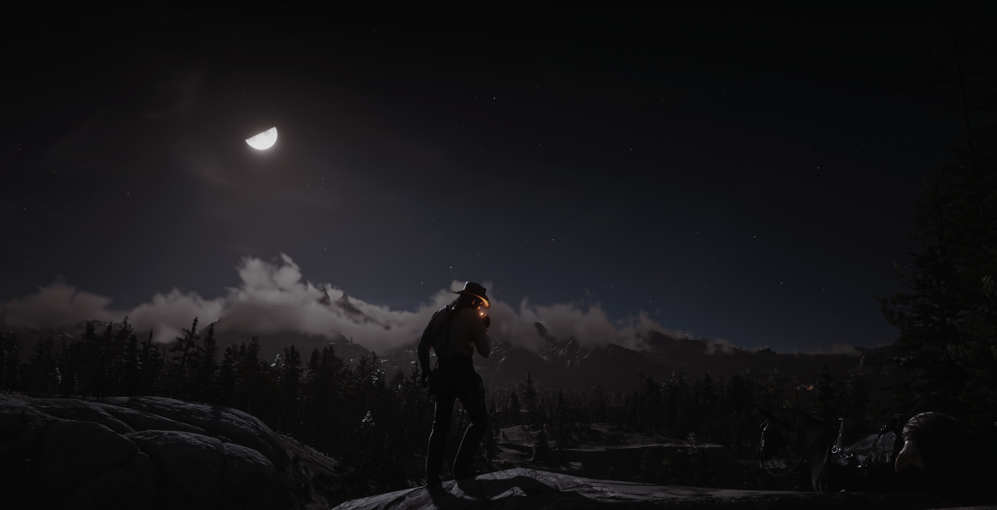 John Marston from Red Dead Redemption 2 at night HD Wallpaper