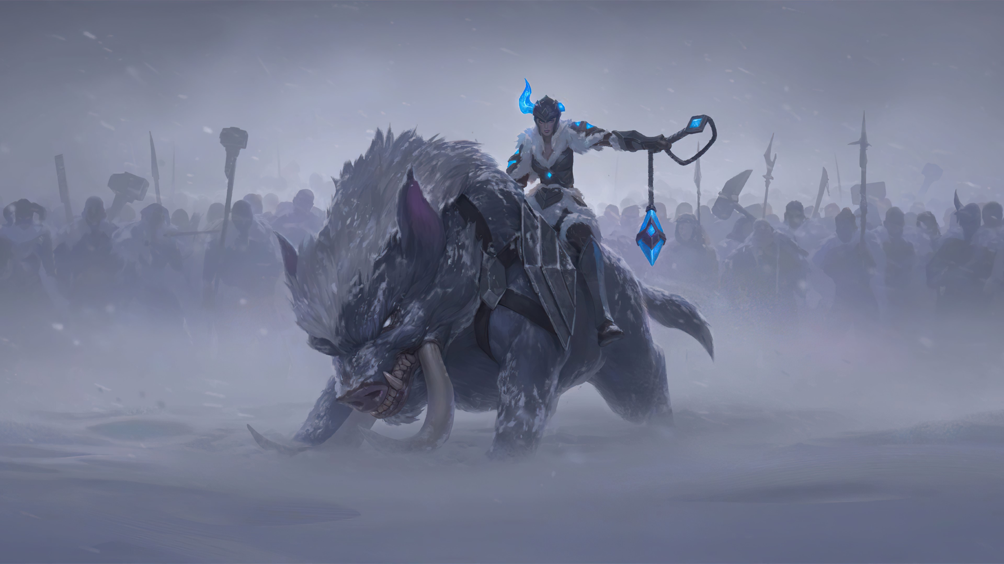 Sejuani from Legends of Runeterra on a boar HD Wallpaper