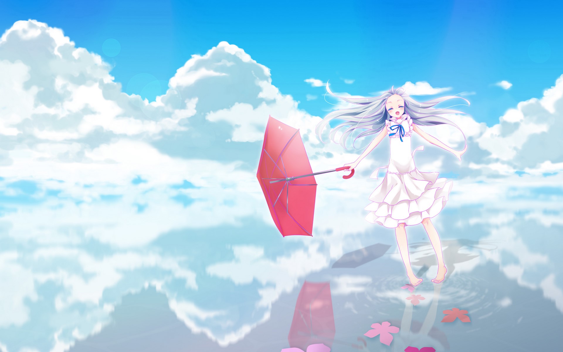 Menma Honma from Anohana holding a red umbrella HD Wallpaper