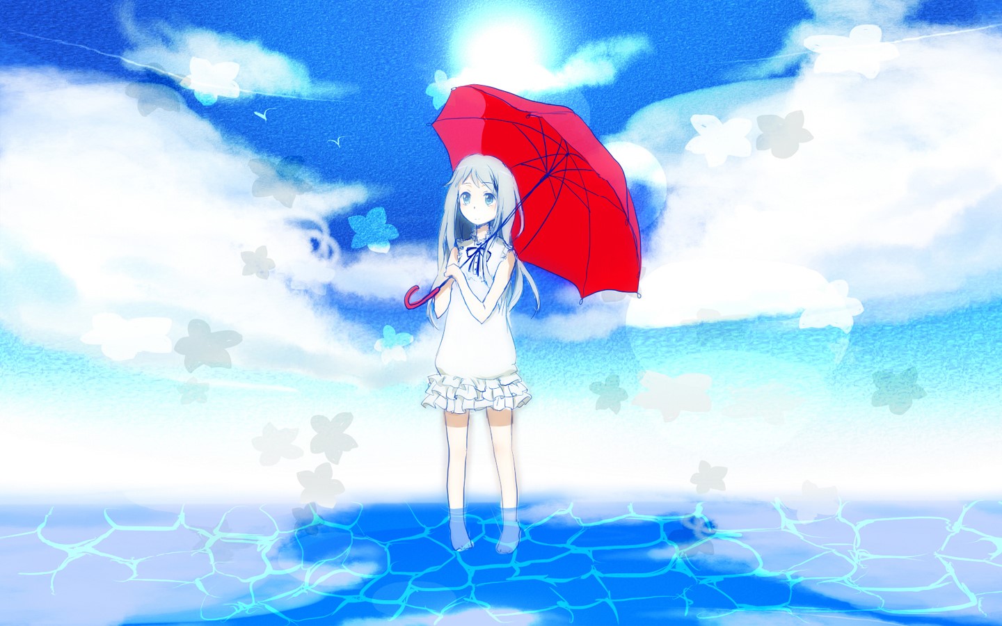 Menma from Anohana holding a red umbrella HD Wallpaper
