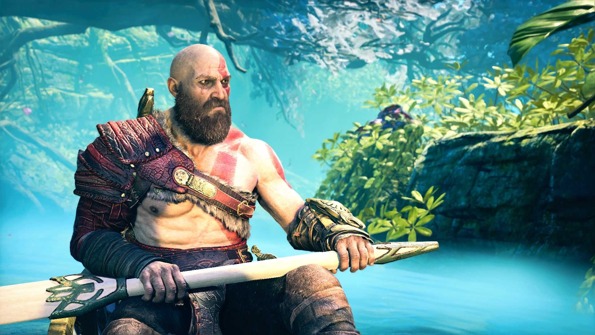 Kratos from God of War (2018) in a boat HD Wallpaper