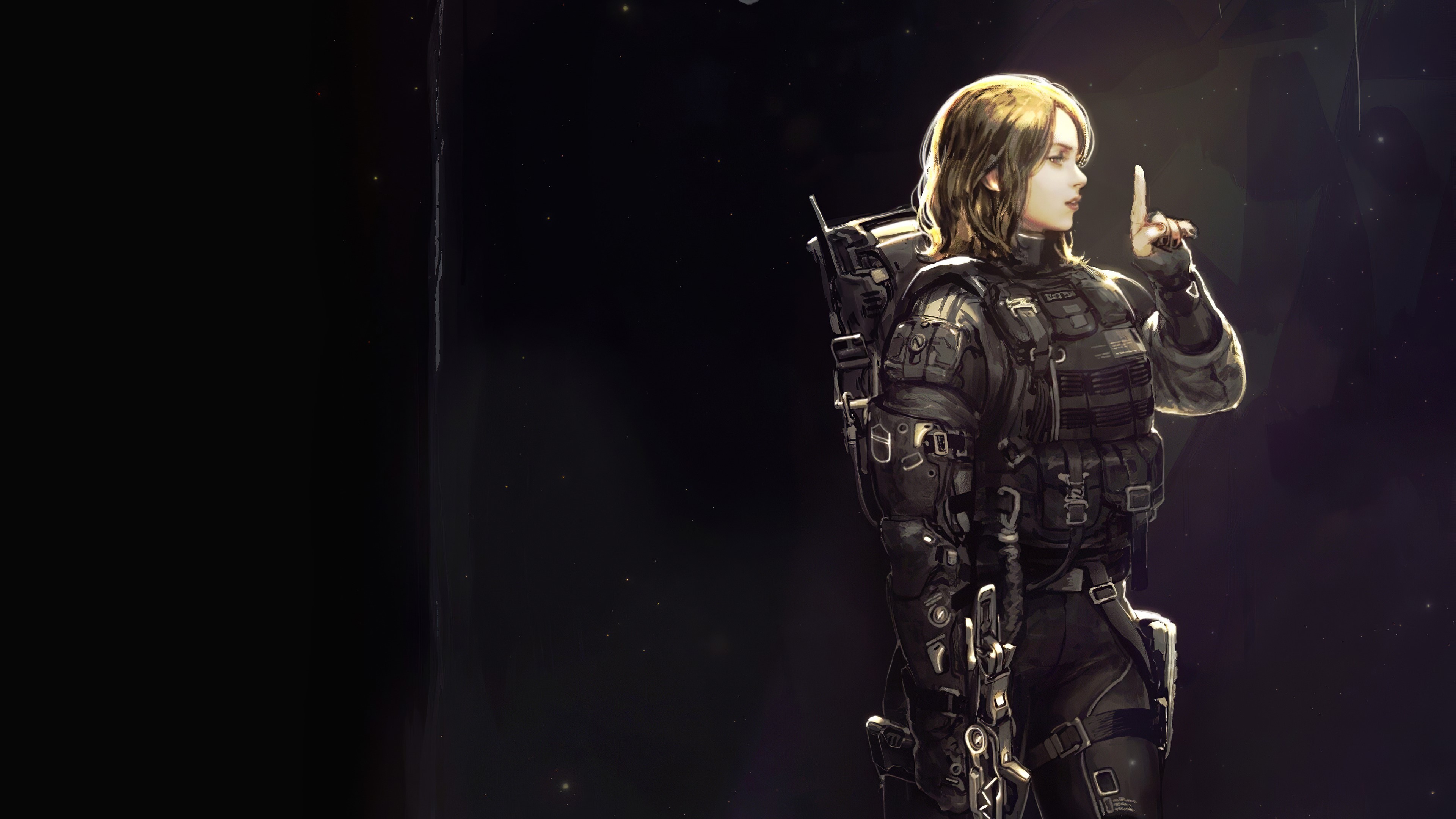 Anime girl in military uniform with radio HD Wallpaper