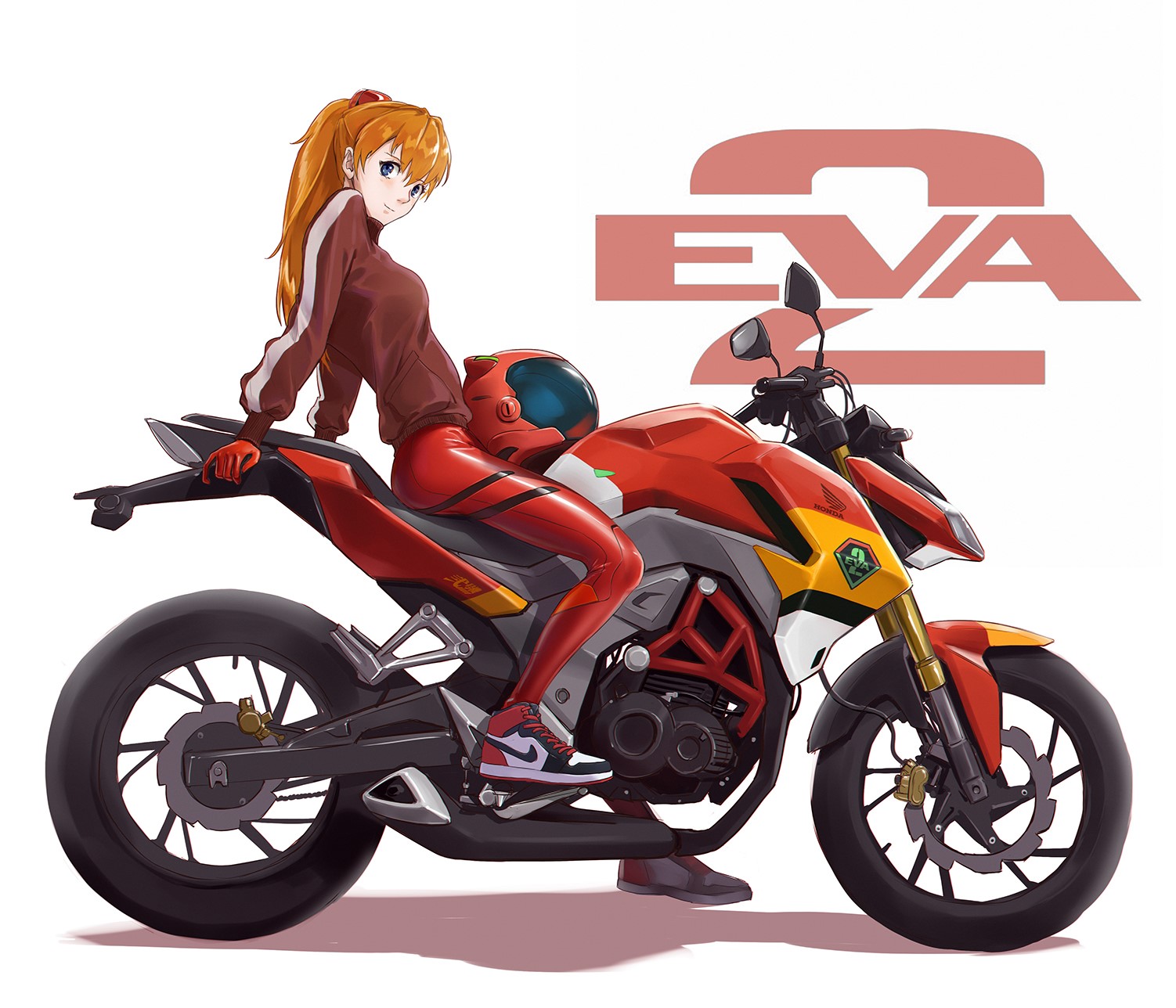 Asuka Langley Soryu from Neon Genesis Evangelion on a motorcycle HD Wallpaper