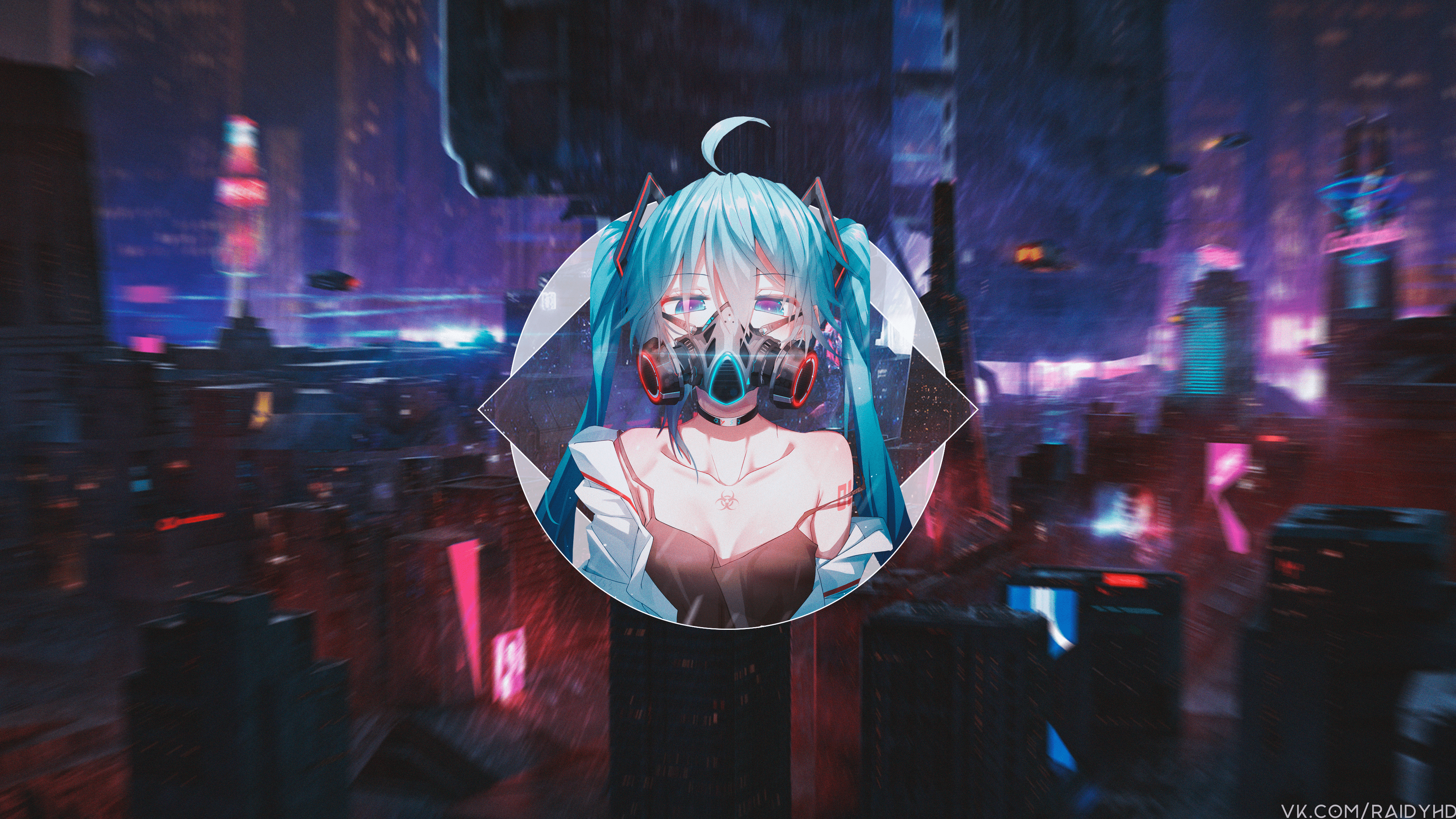 4K Cyberpunk Hatsune Miku with Gas Mask HD Wallpaper