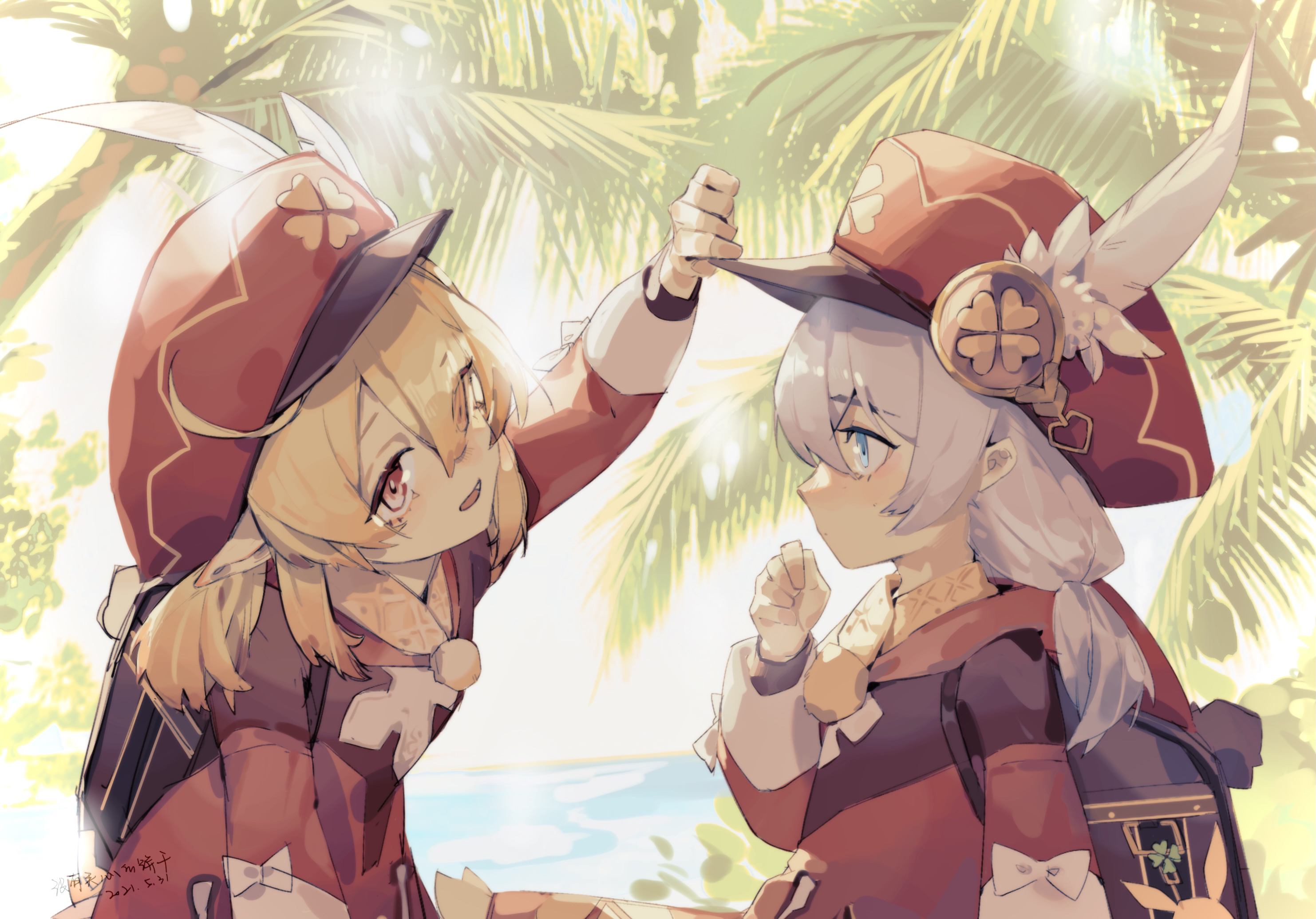 Klee and another girl in Genshin Impact style HD Wallpaper