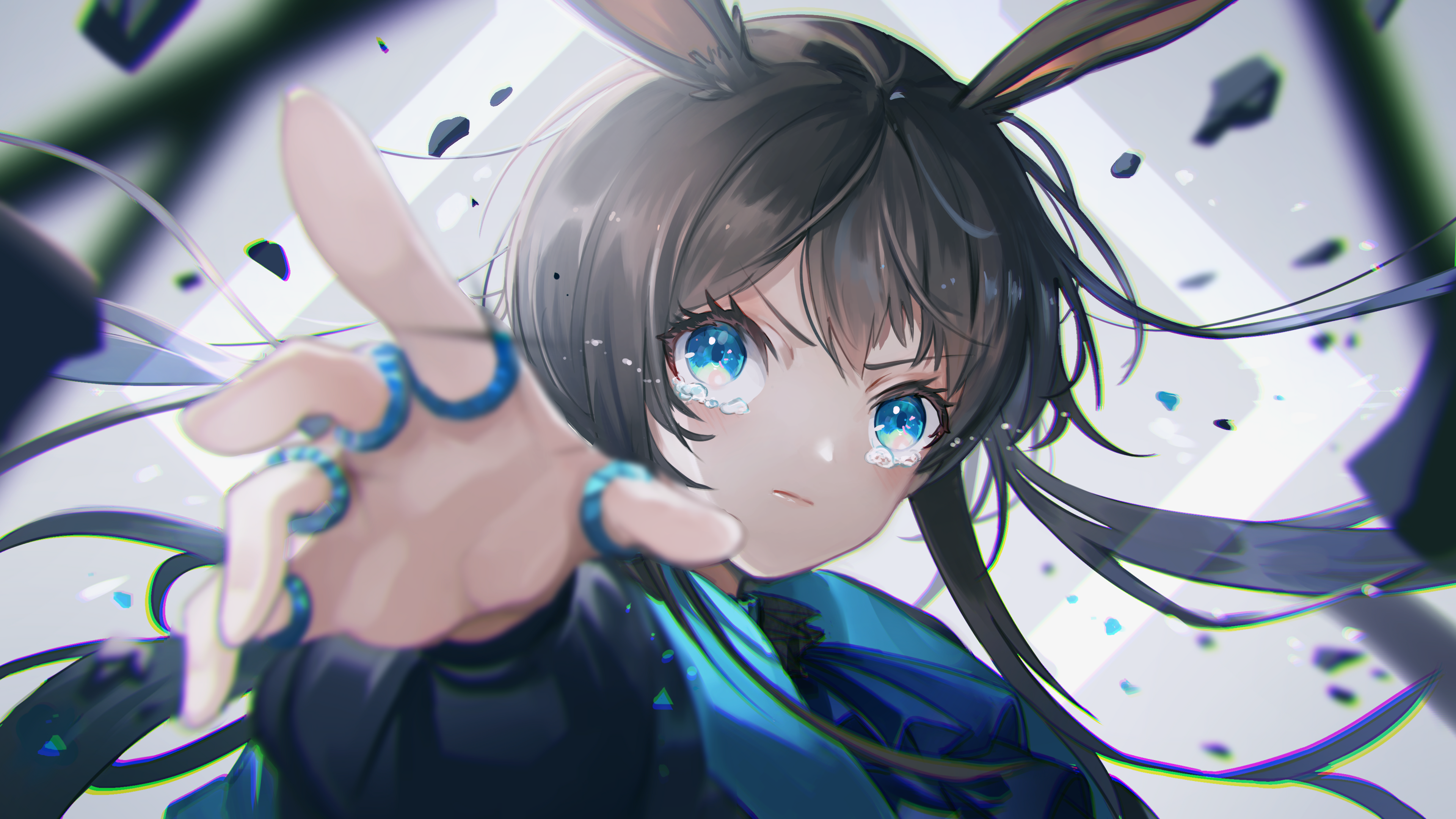 Amiya from Arknights with blue eyes and tears HD Wallpaper
