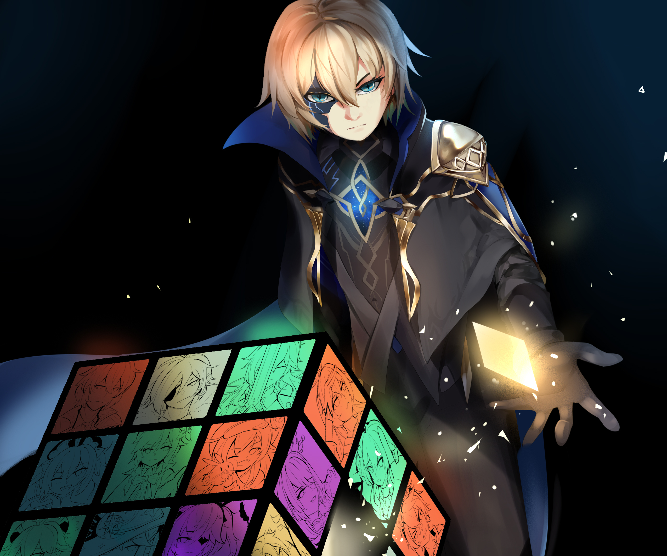 Dainsleif from Genshin Impact with a cube HD Wallpaper