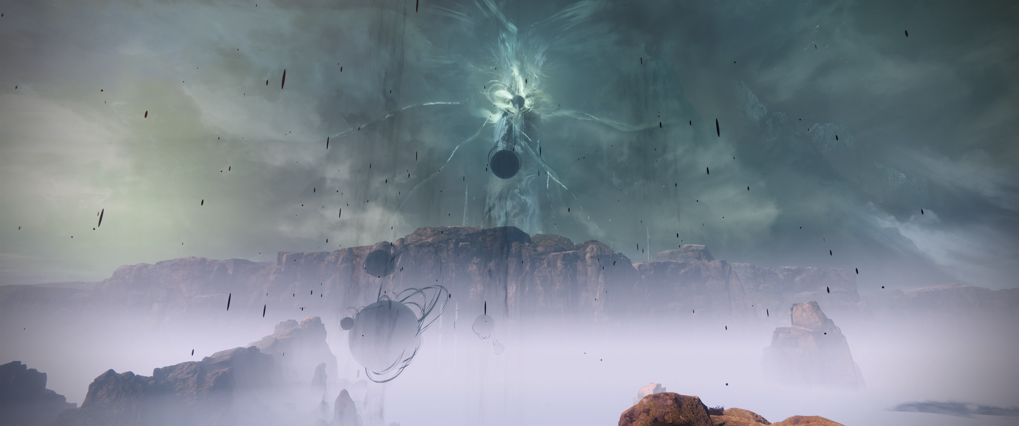 Destiny 2: Strange celestial phenomenon over rocky landscape HD Wallpaper