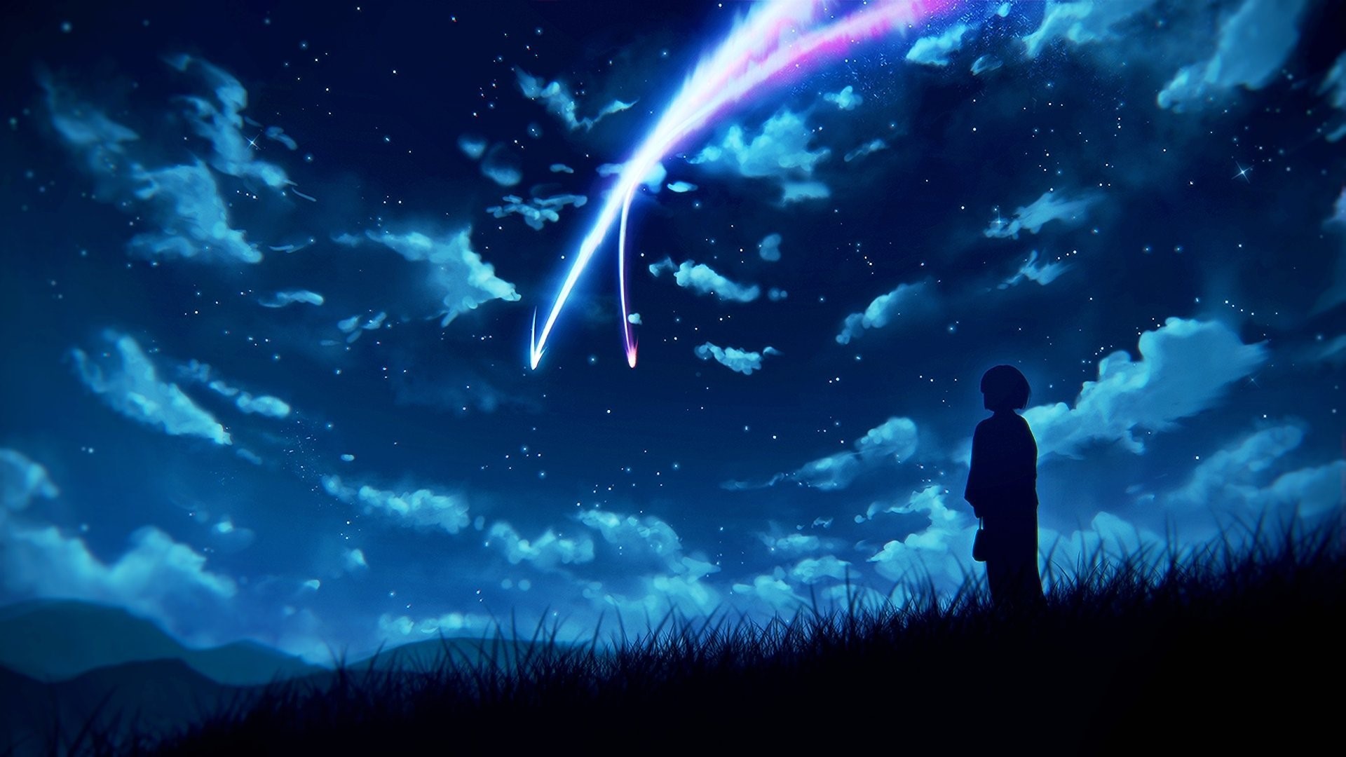 Mitsuha Miyamizu from Kimi no Na Wa watching shooting stars HD Wallpaper