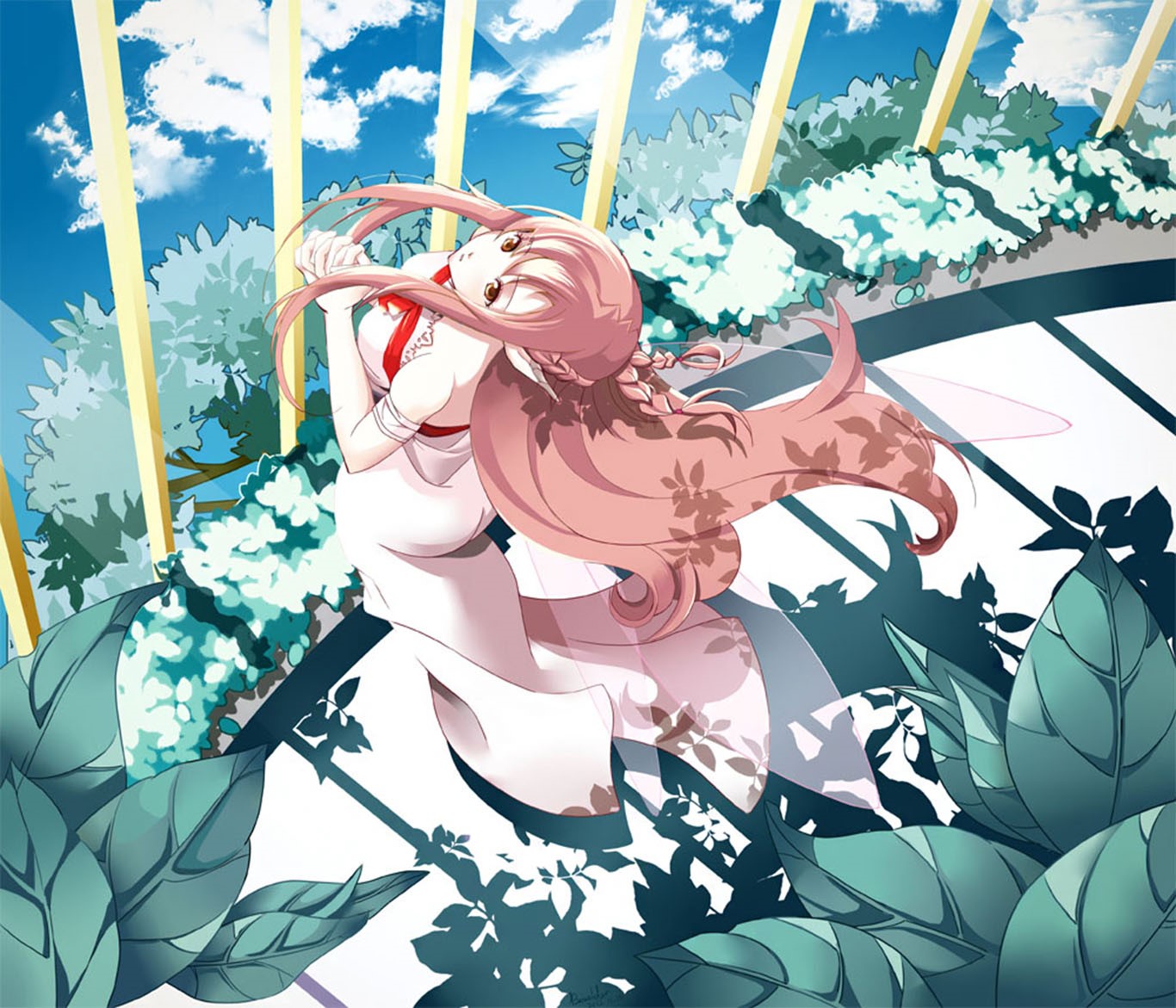 Yuuki Asuna from Sword Art Online in a Garden HD Wallpaper