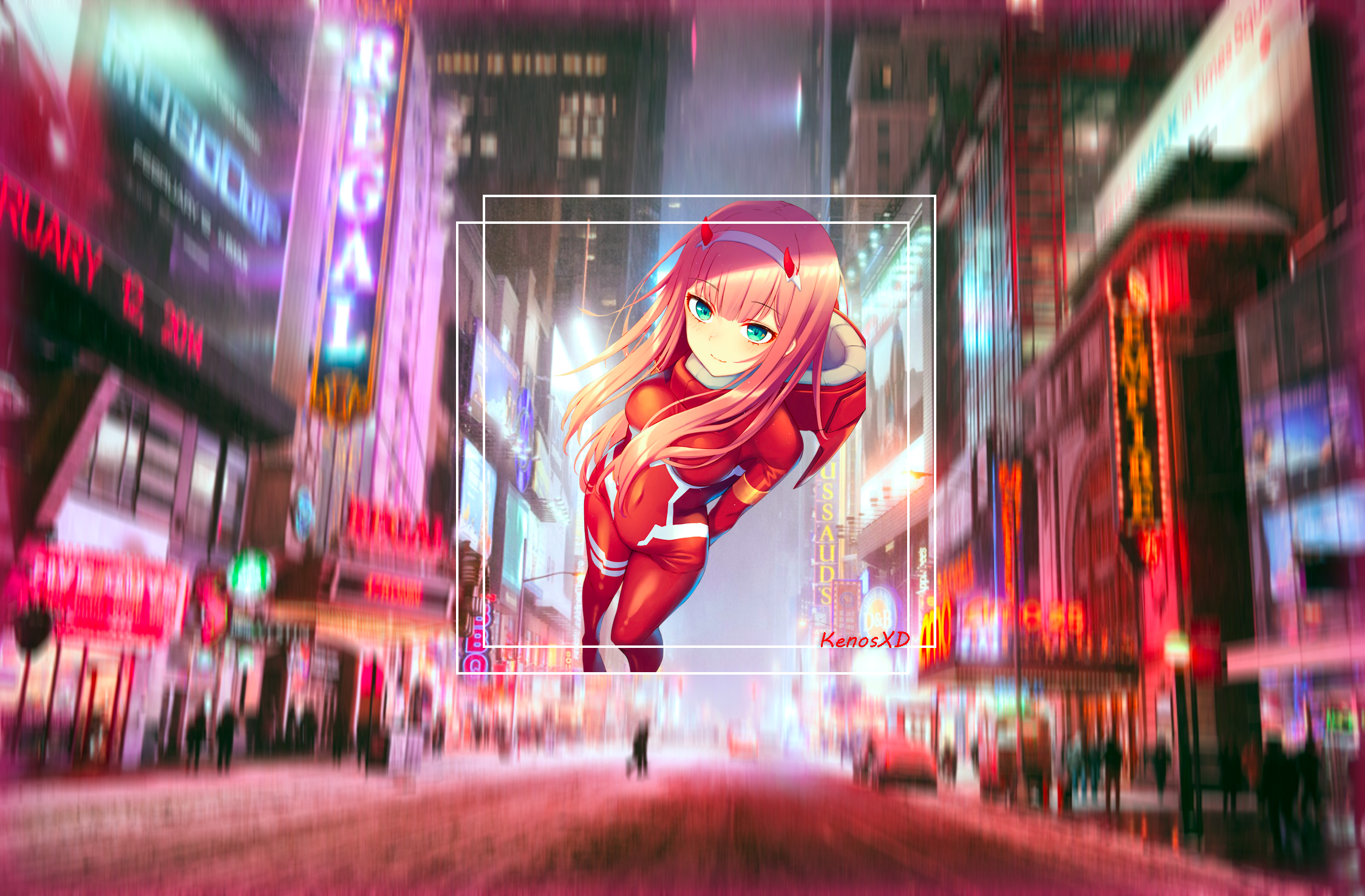 Zero Two from Darling in the FranXX in Times Square HD Wallpaper