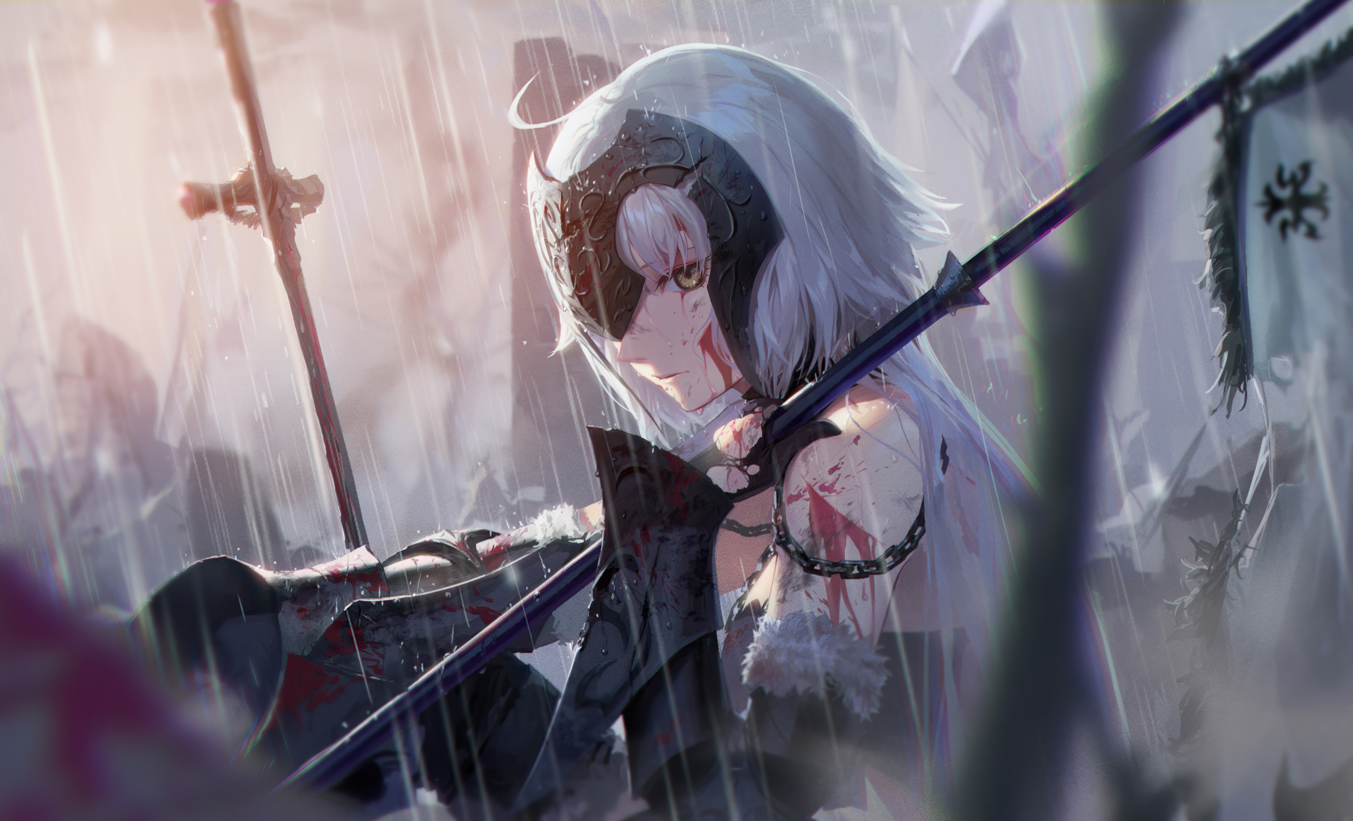 4K Jeanne Alter from Fate/Grand Order in rain HD Wallpaper