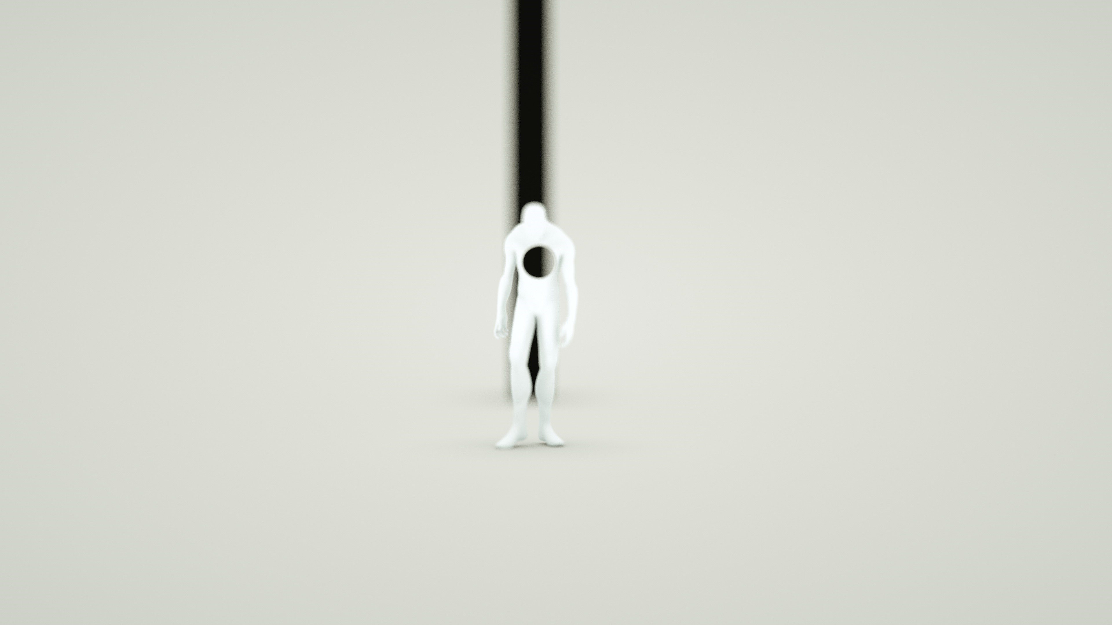White figure with hole in chest in front of black void HD Wallpaper
