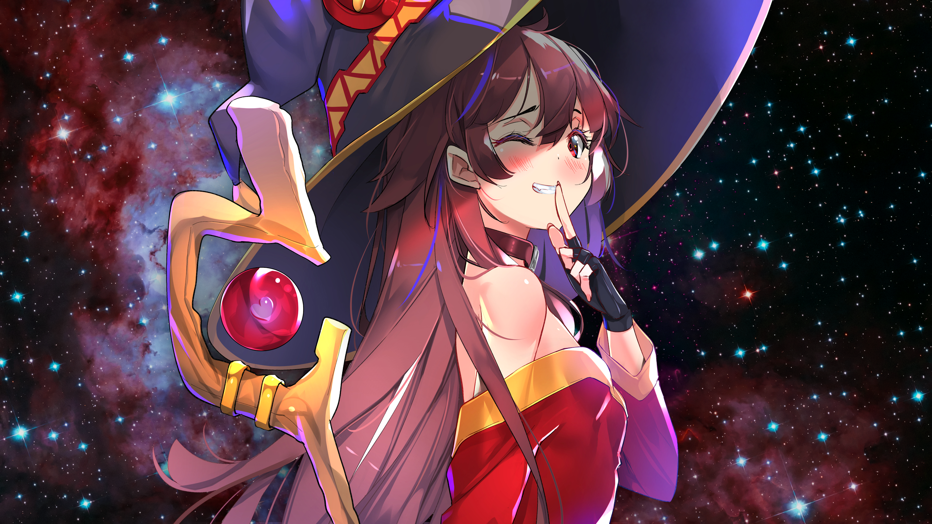 Megumin from KonoSuba in space with staff HD Wallpaper
