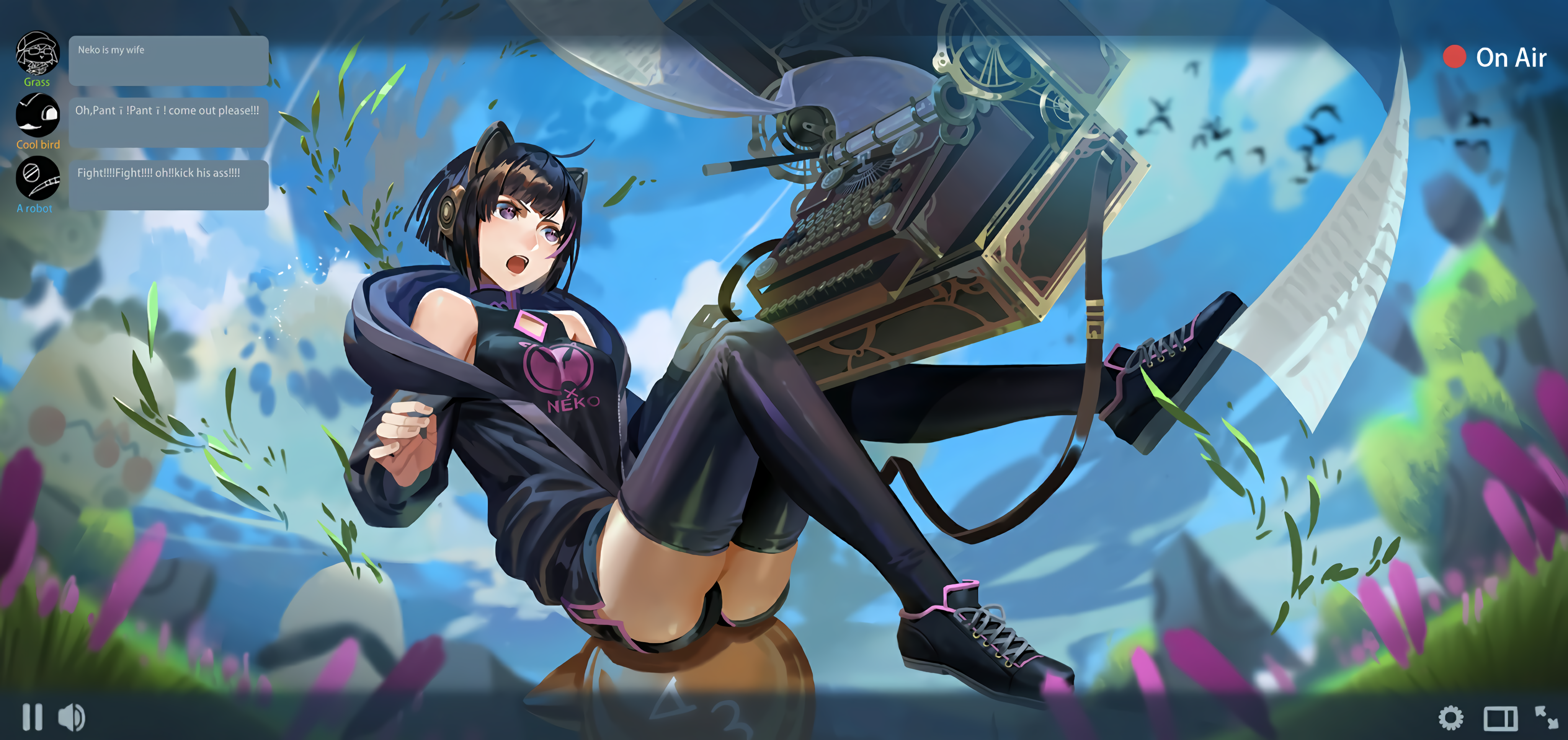Anime girl with headphones and cat ears on stream HD Wallpaper