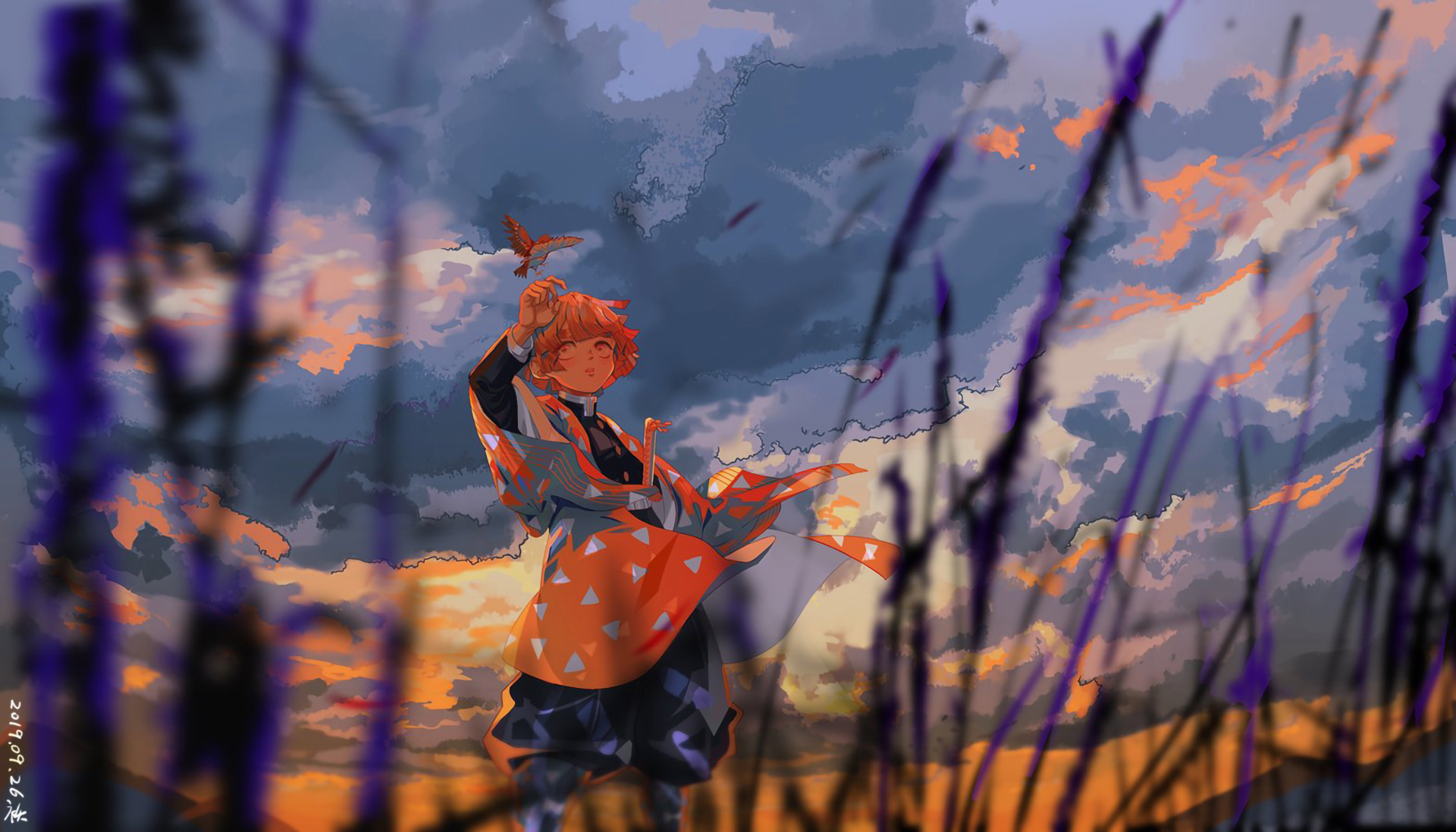 Zenitsu Agatsuma from Kimetsu no Yaiba with a bird HD Wallpaper