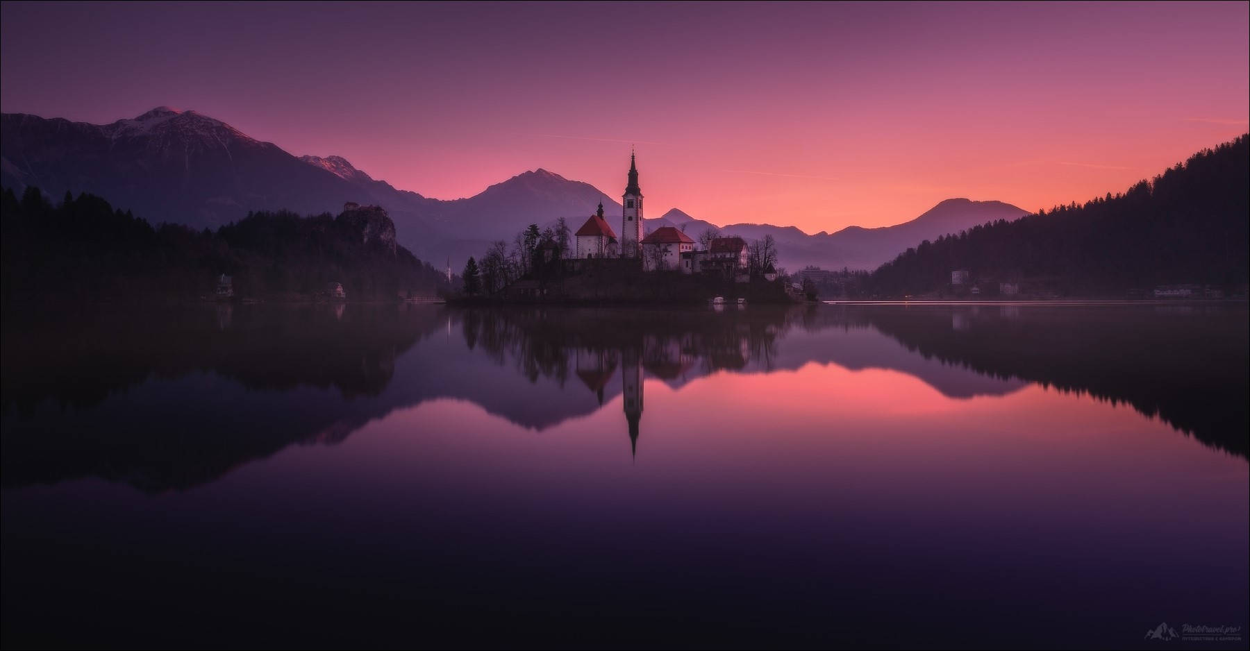 Lake Bled with Church and Mountains at Sunset HD Wallpaper