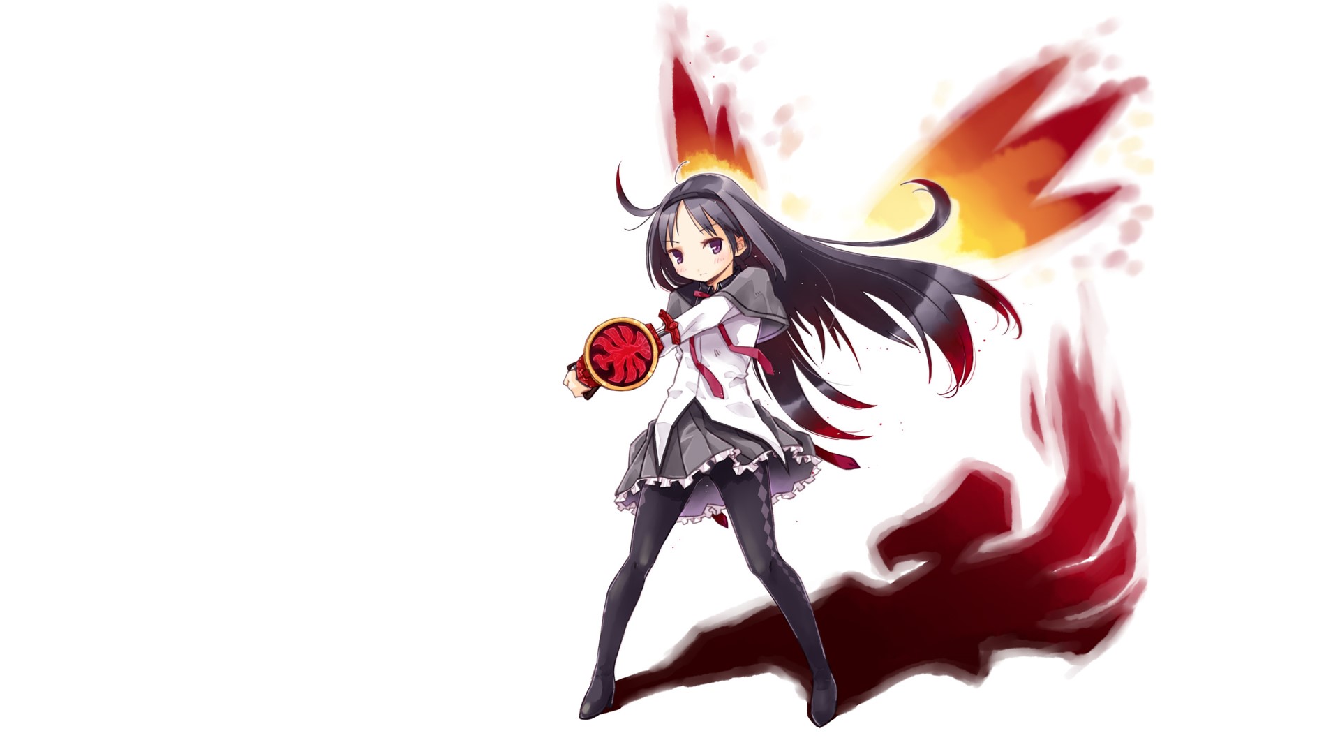 Akemi Homura from Mahou Shoujo Madoka Magica with fiery wings HD Wallpaper