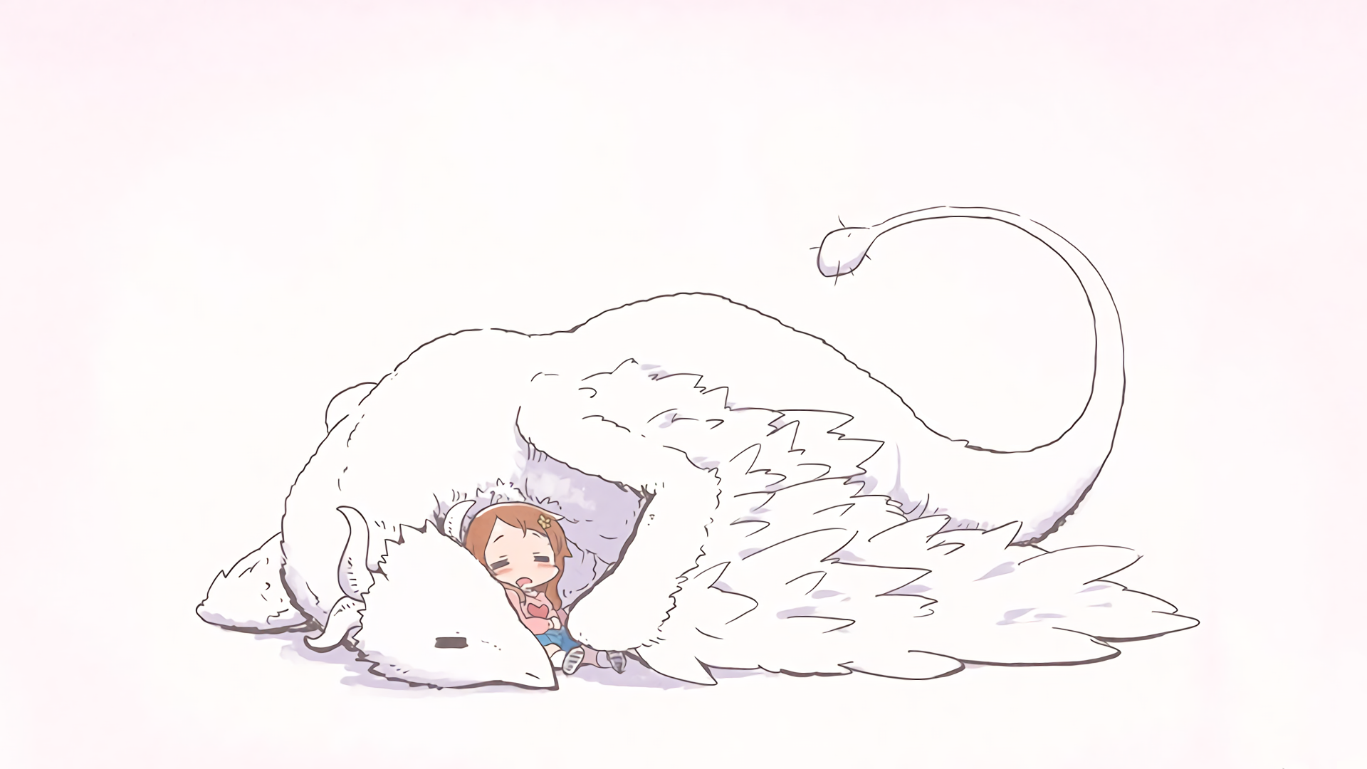 Kanna Kamui from Kobayashi-san Chi no Maid Dragon sleeping with a white dragon HD Wallpaper