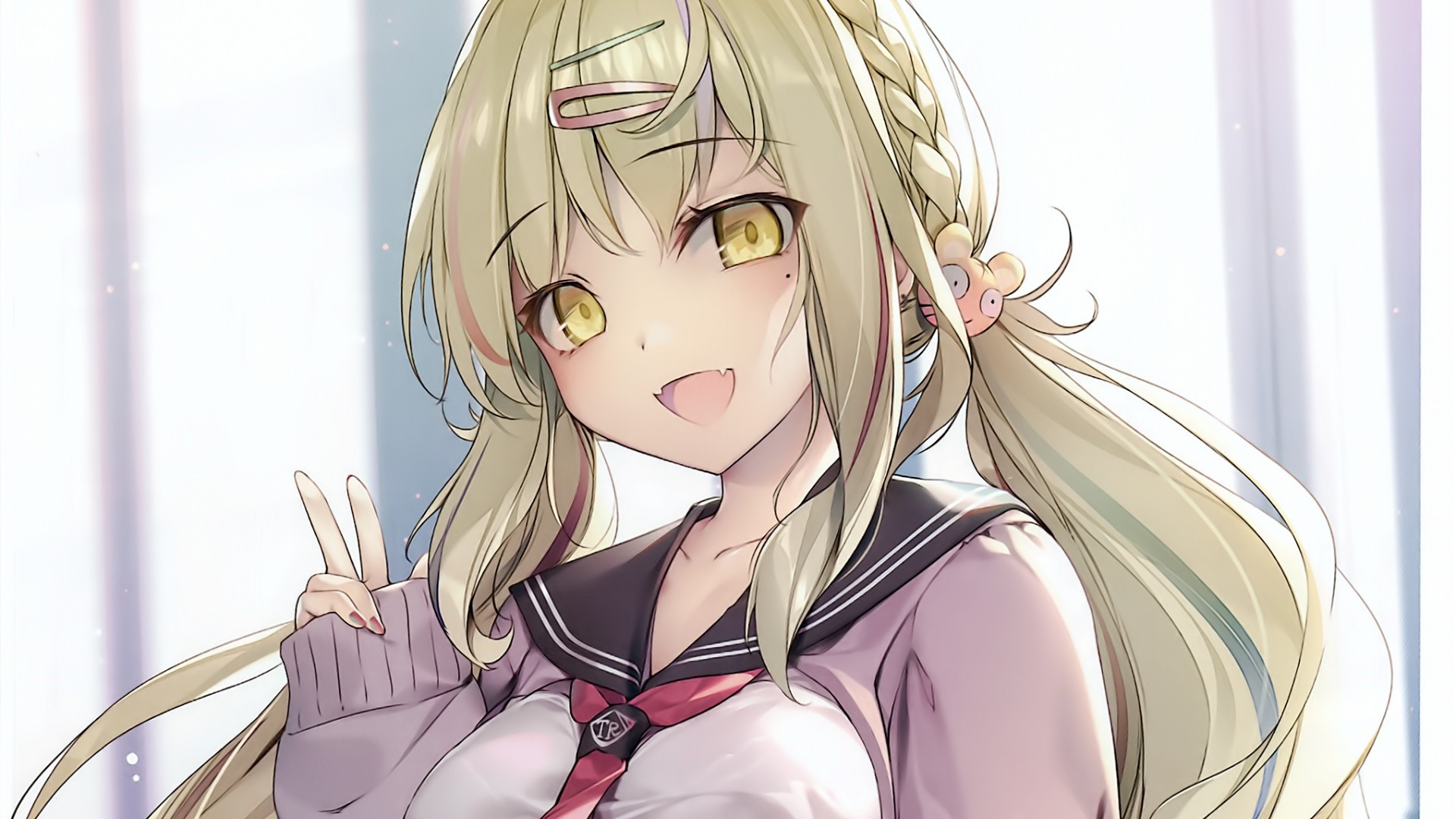 Anime girl with blonde twintails and school uniform HD Wallpaper
