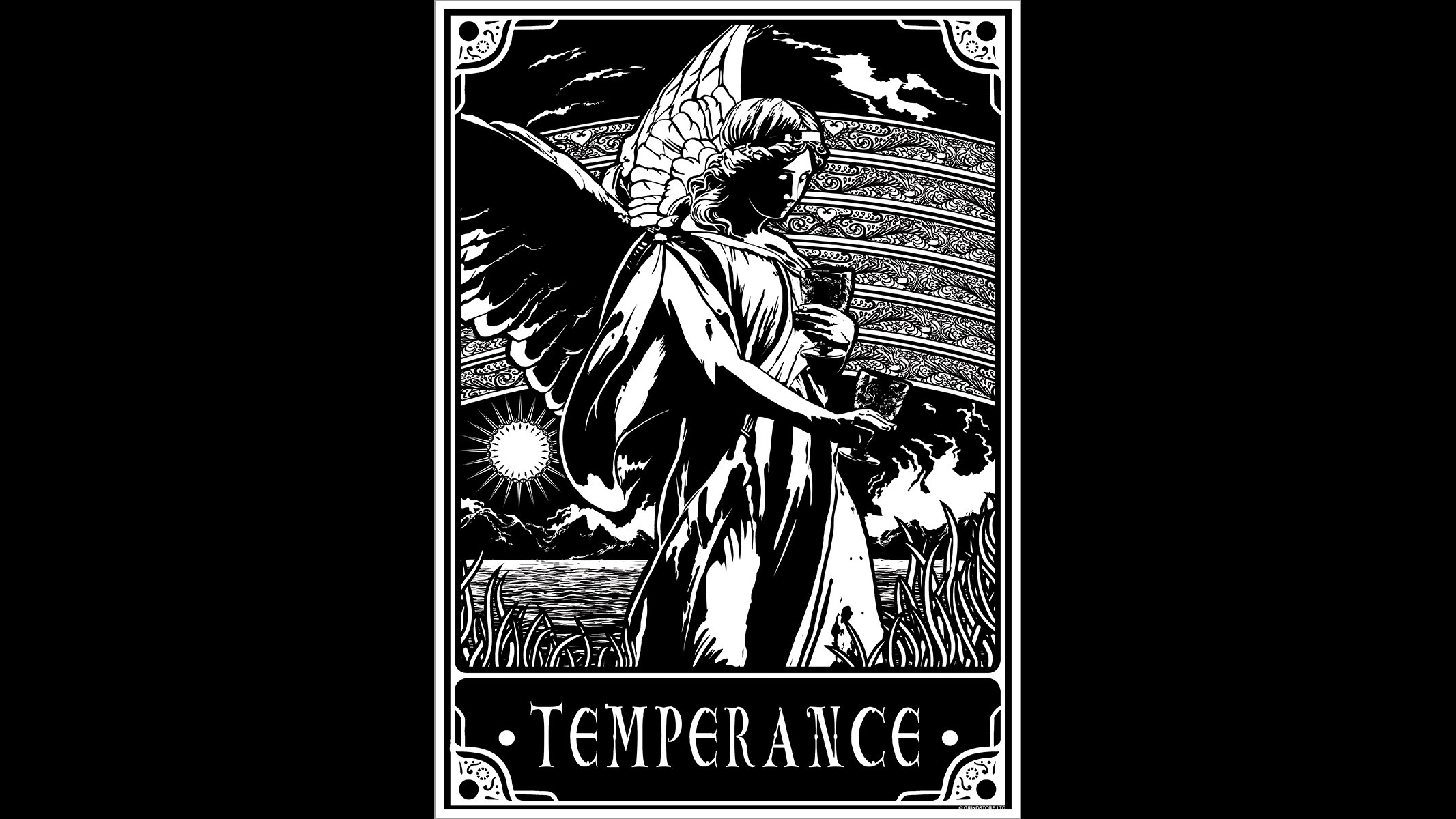 Temperance Tarot Card with Angel and Landscape HD Wallpaper