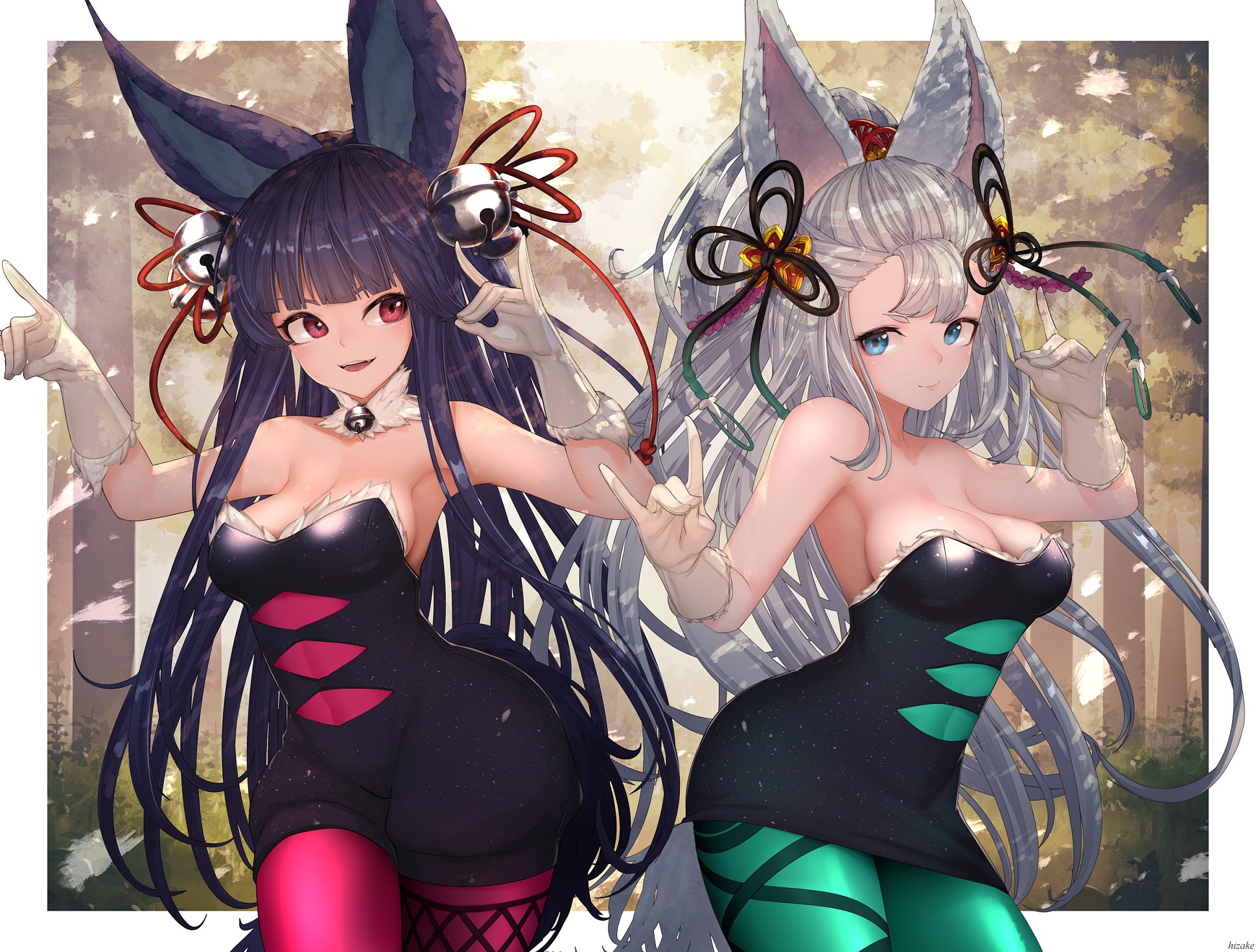 Two anime girls with animal ears in bunny outfits HD Wallpaper