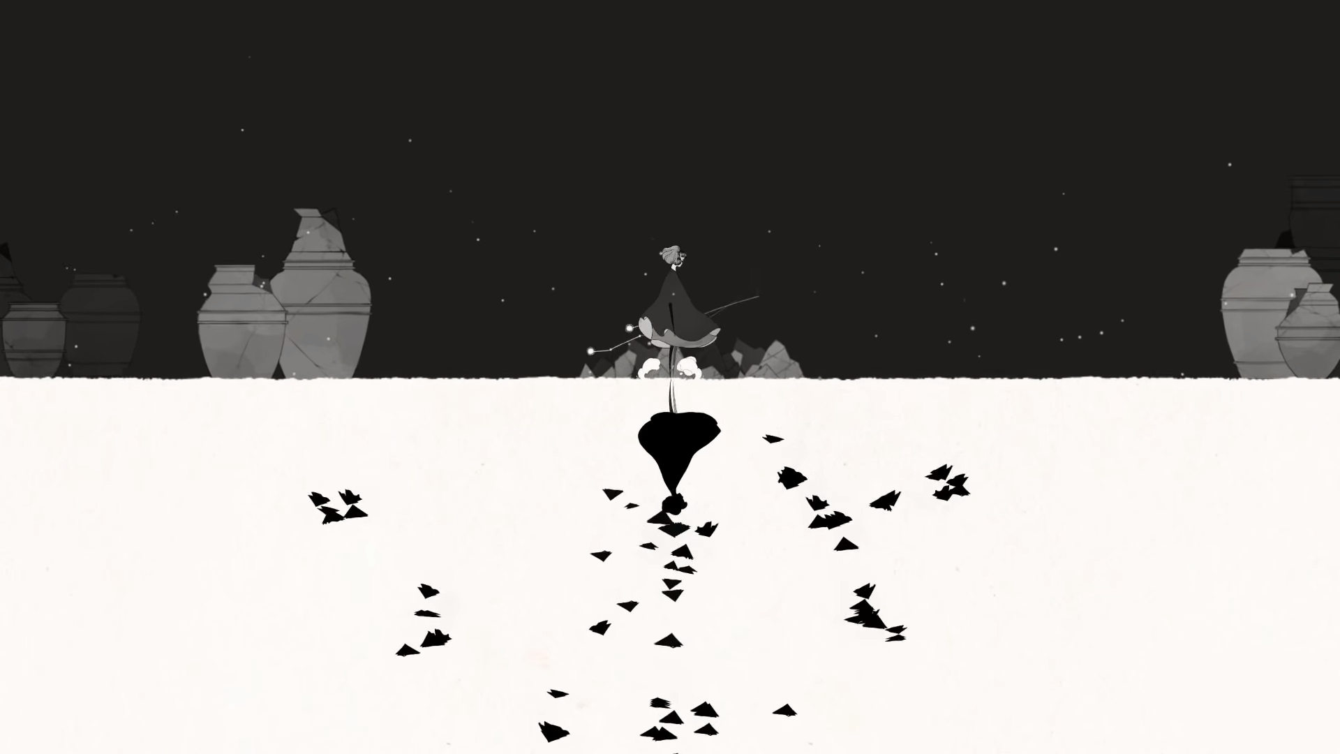 Character from Gris standing in a desolate landscape HD Wallpaper